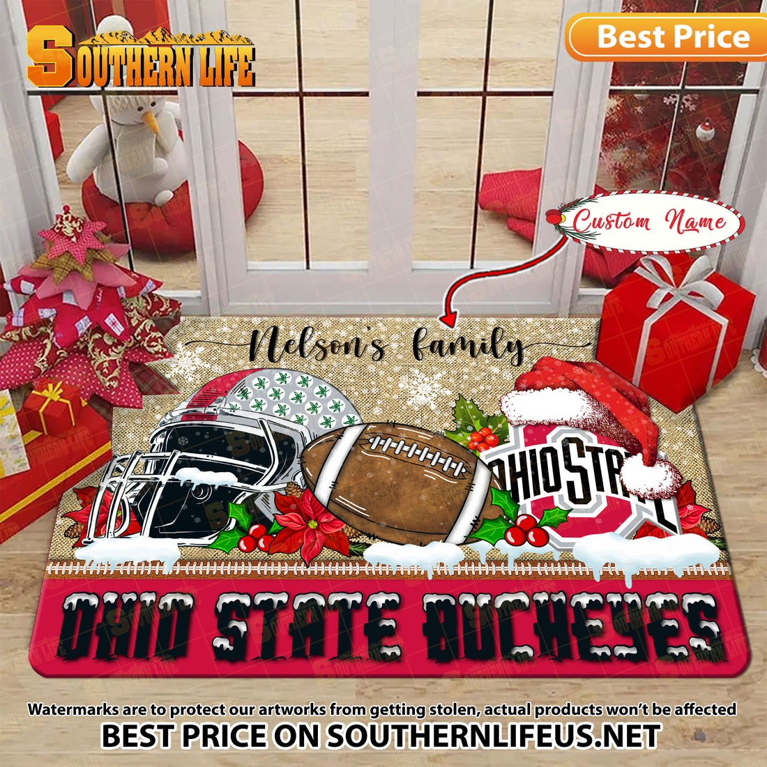 NCAA04-Ohio State Buckeyes Football X-Mas Doormat - Custom name