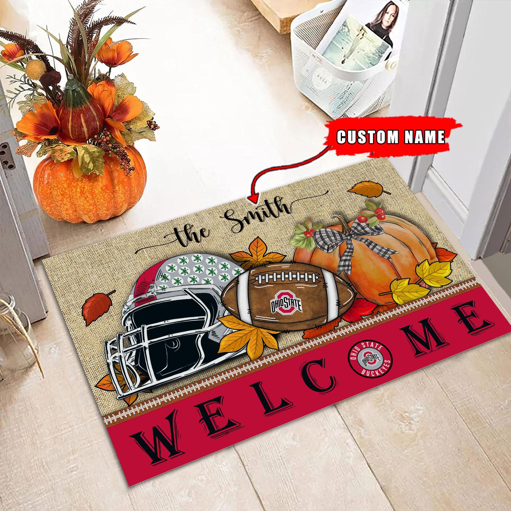 NCAA04-Ohio State Buckeyes Welcome Fall Football Doormat - Custom name