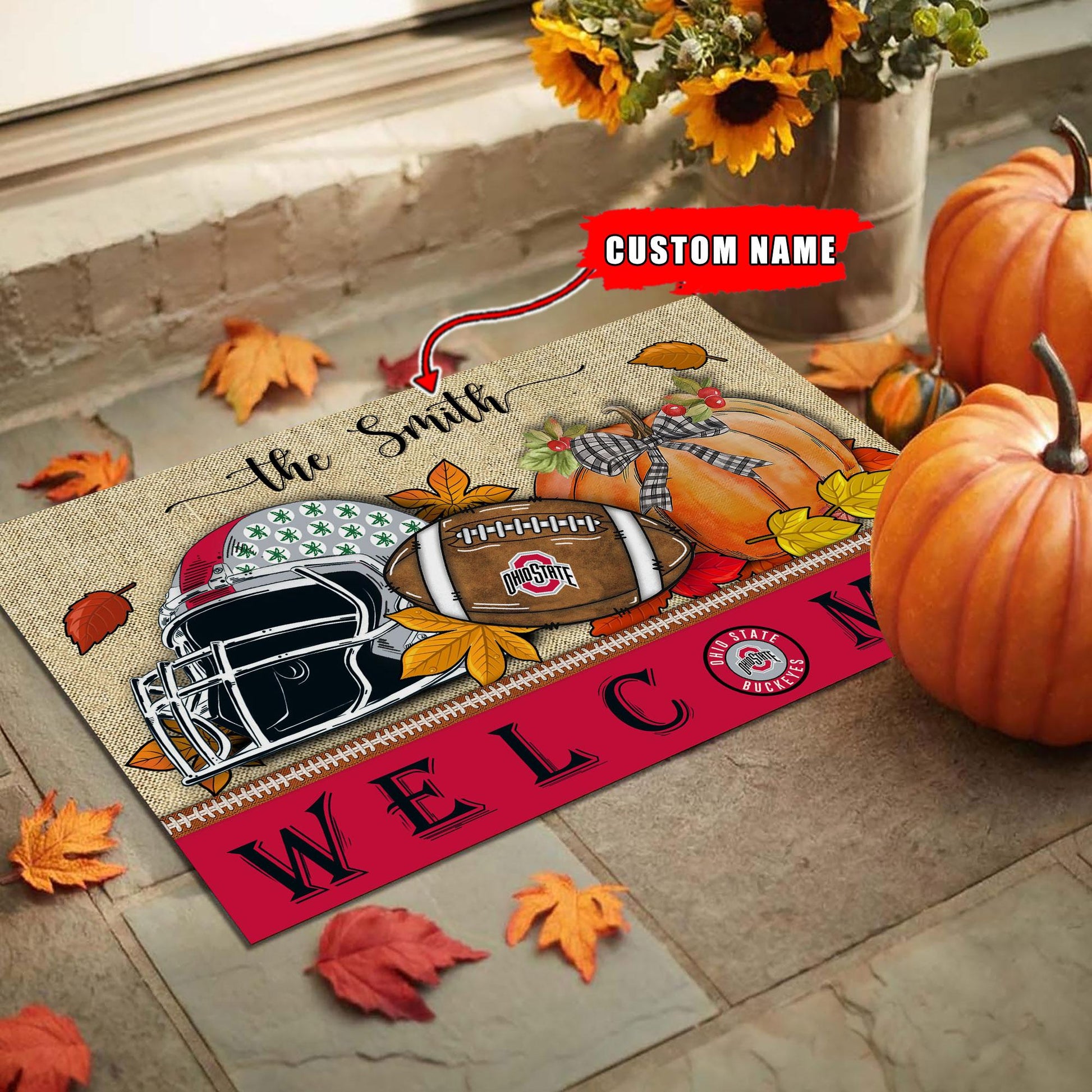 NCAA04-Ohio State Buckeyes Welcome Fall Football Doormat - Custom name
