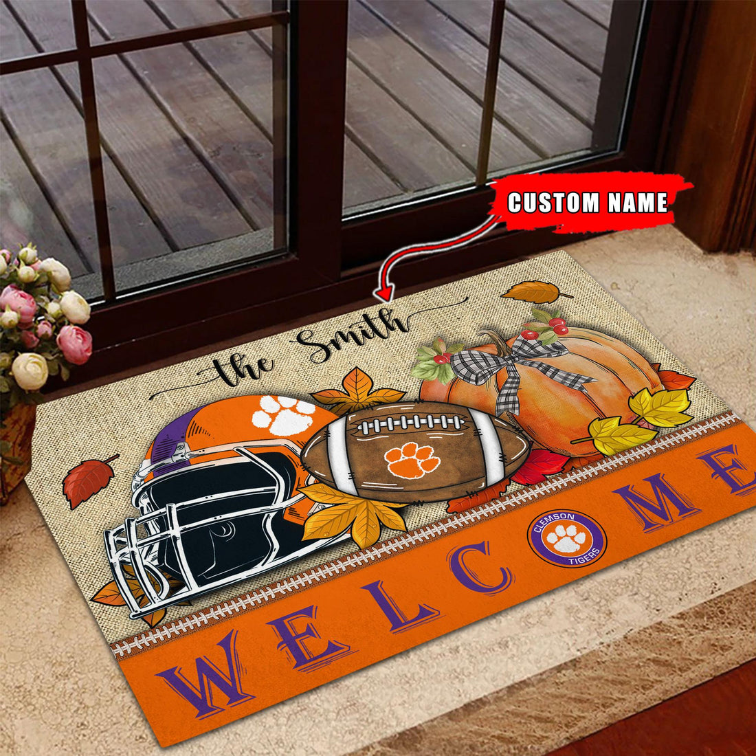 NCAA05-Clemson Tigers Welcome Fall Football Doormat - Custom name