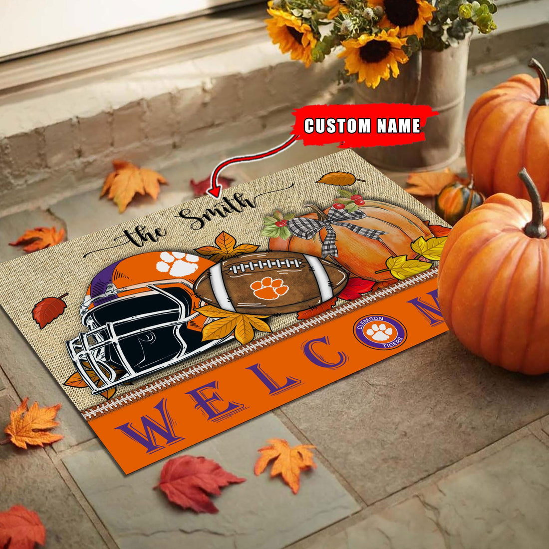 NCAA05-Clemson Tigers Welcome Fall Football Doormat - Custom name
