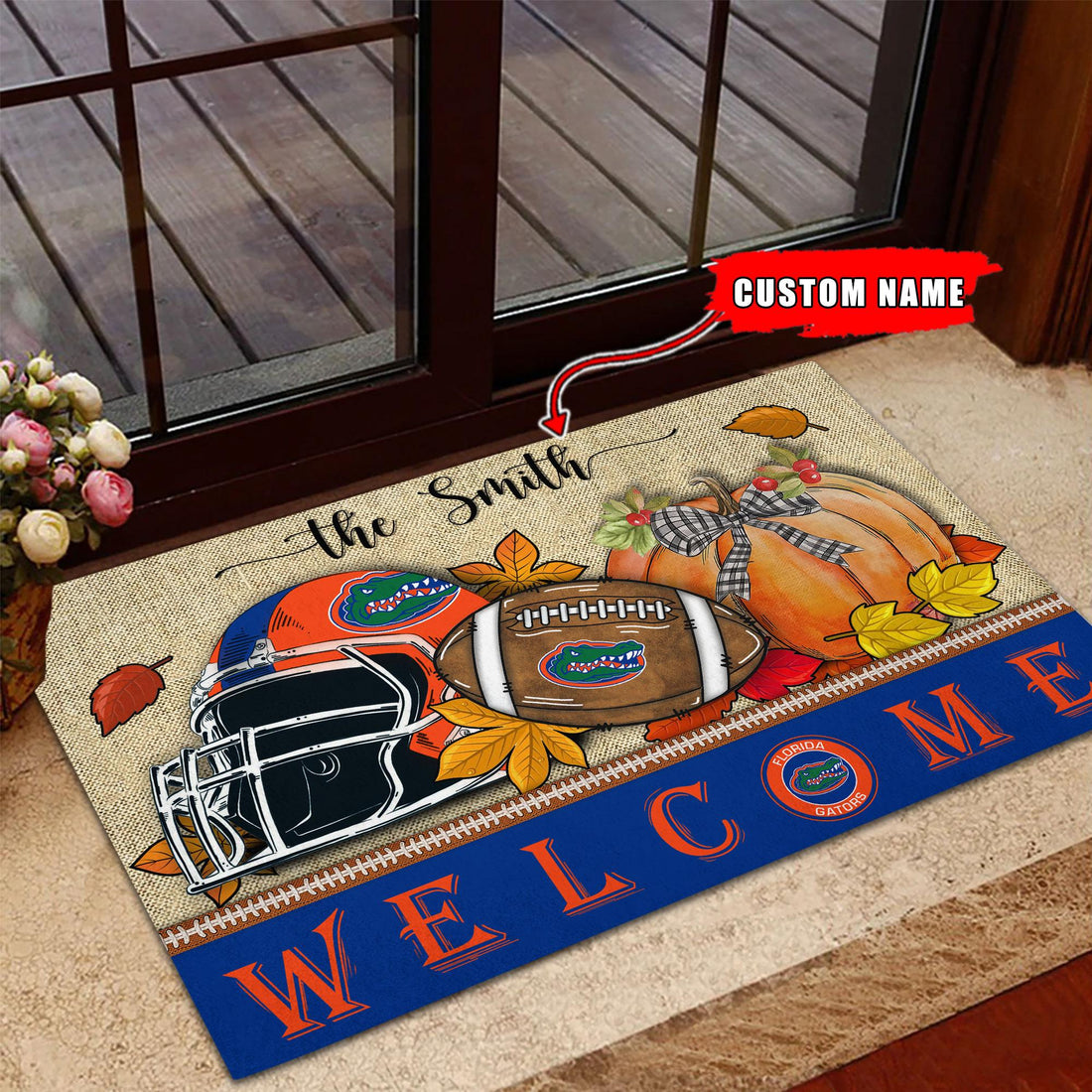 NCAA06-Florida Gators Welcome Fall Football Doormat - Custom name