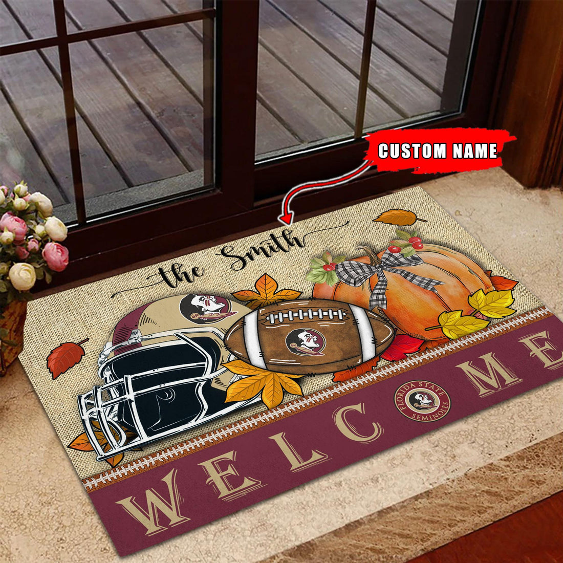 NCAA07-Florida State Seminoles Welcome Fall Football Doormat - Custom name