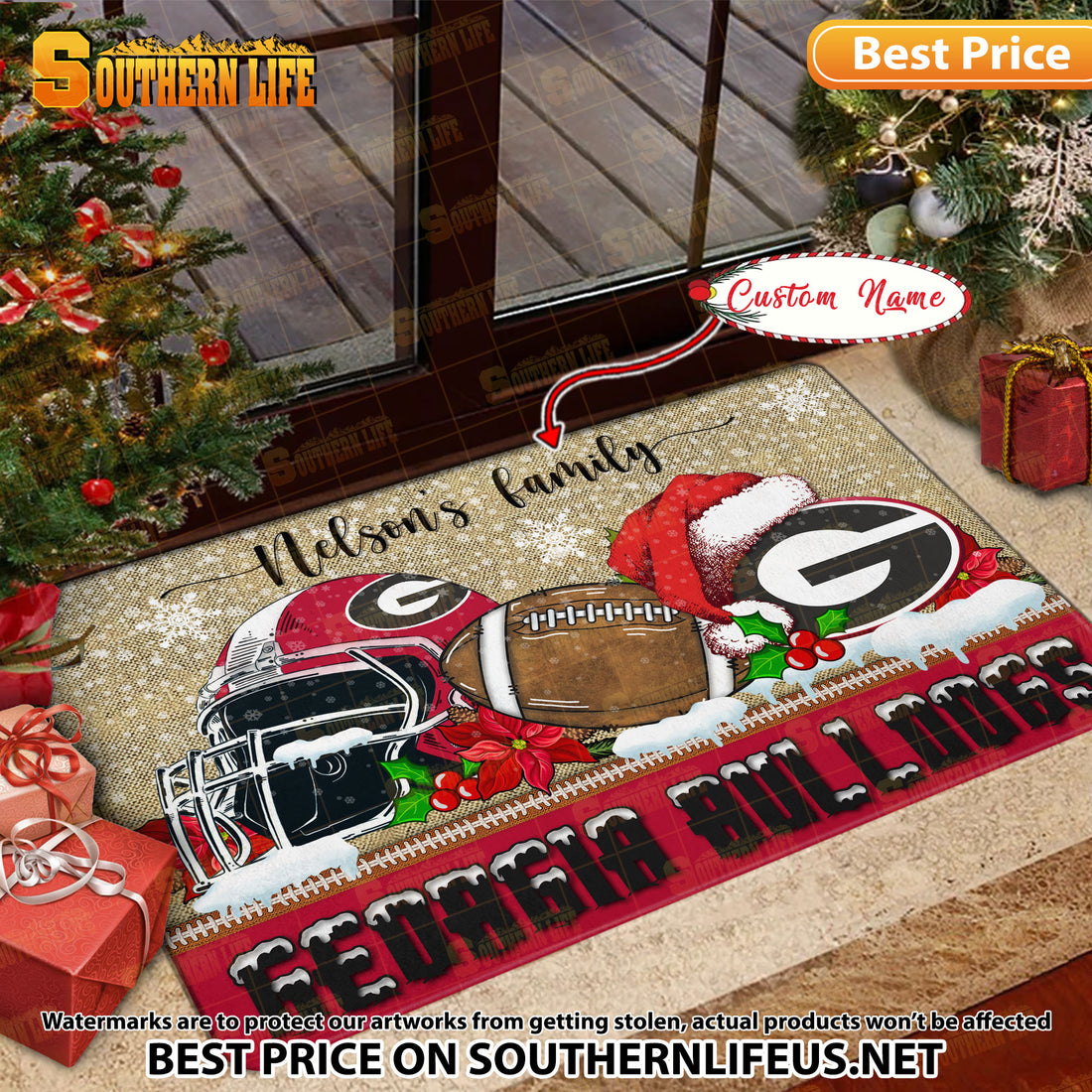 NCAA08-Georgia Bulldogs Football X-Mas Doormat - Custom name