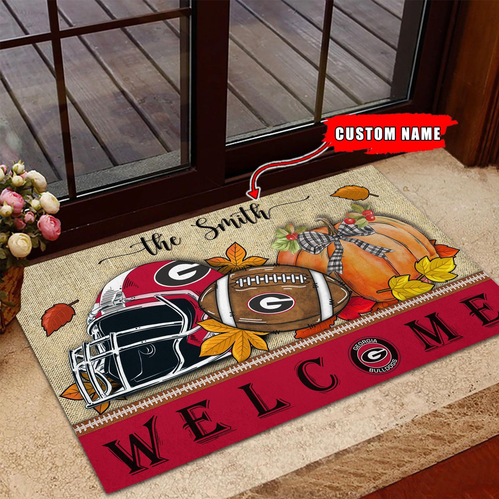 NCAA08-Georgia Bulldogs Welcome Fall Football Doormat - Custom name