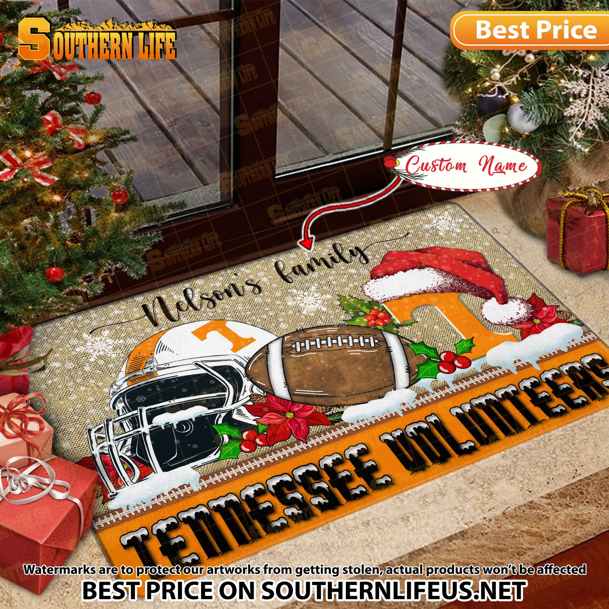 NCAA09-Tennessee Volunteers Football X-Mas Doormat - Custom name