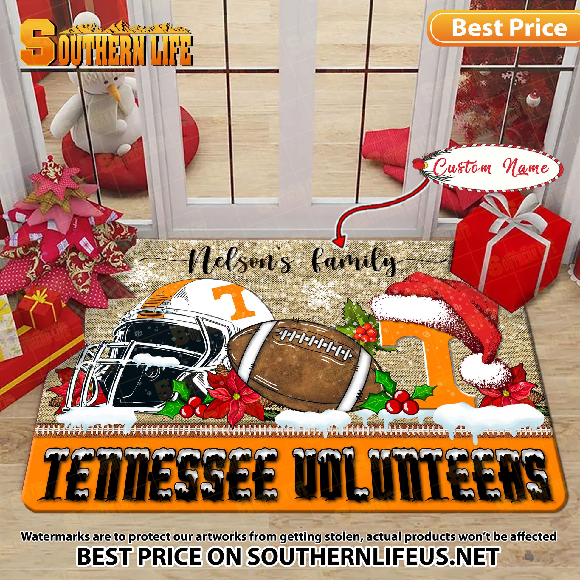 NCAA09-Tennessee Volunteers Football X-Mas Doormat - Custom name