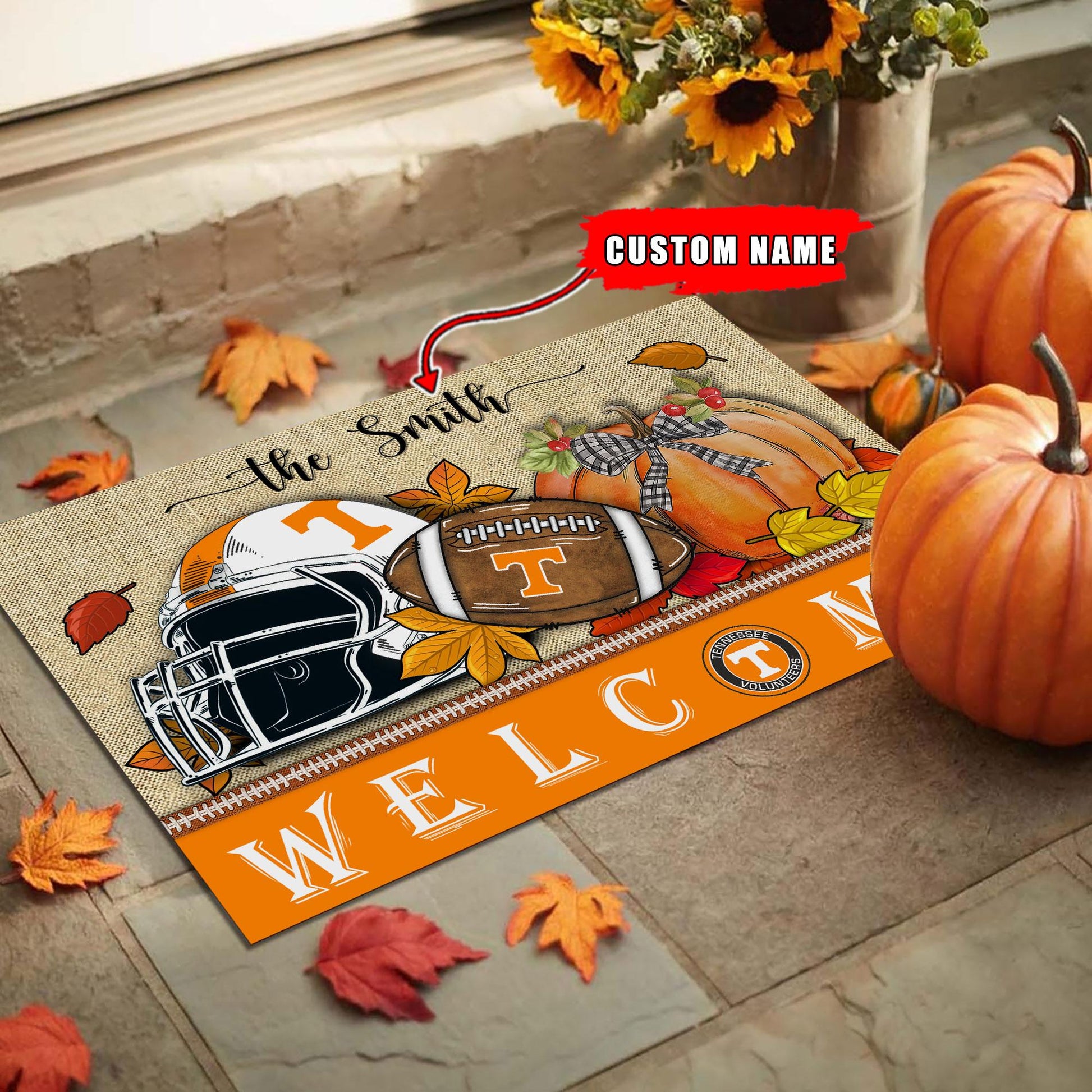 NCAA09-Tennessee Volunteers Welcome Fall Football Doormat - Custom name