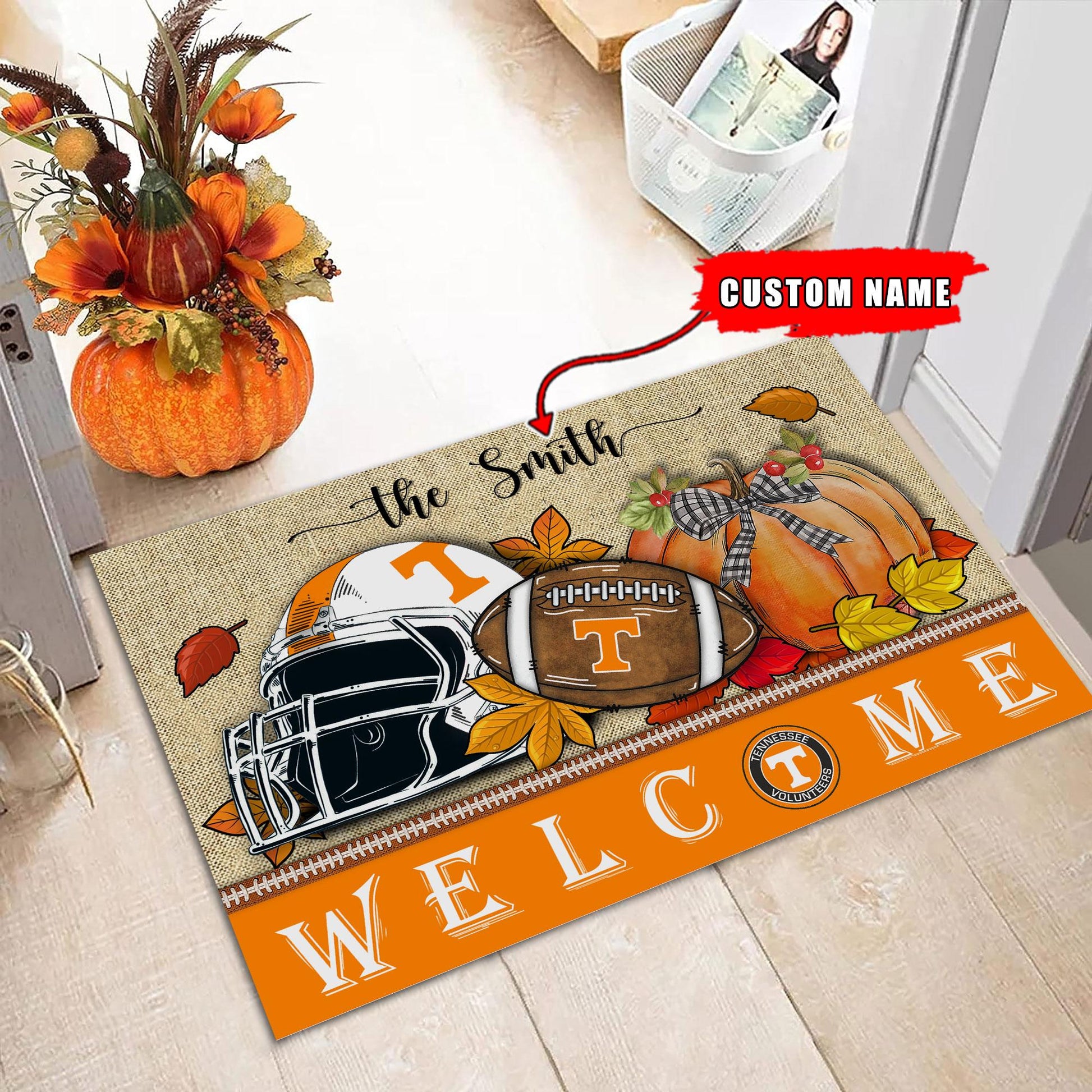 NCAA09-Tennessee Volunteers Welcome Fall Football Doormat - Custom name