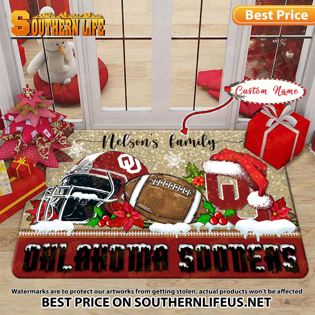 NCAA10-Oklahoma Sooners Football X-Mas Doormat – Custom name