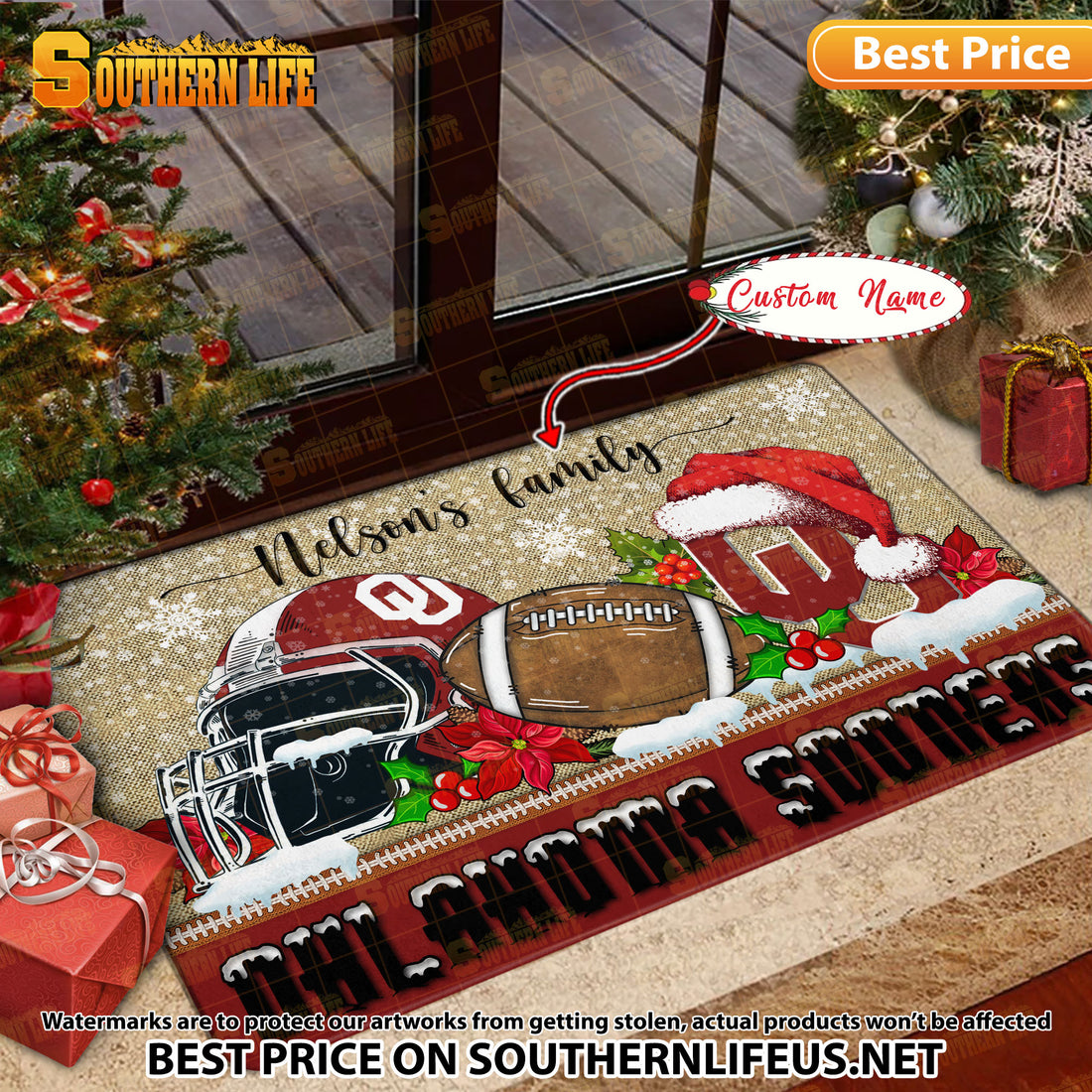 NCAA10-Oklahoma Sooners Football X-Mas Doormat – Custom name