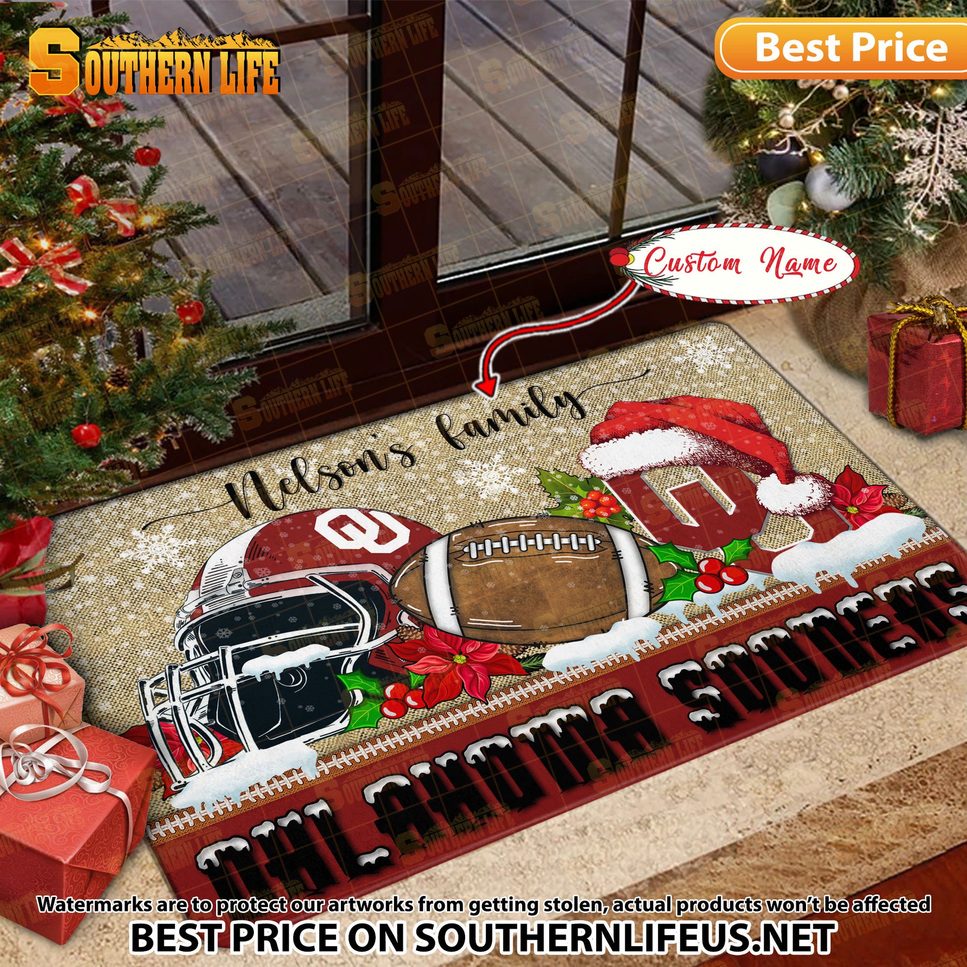 NCAA10-Oklahoma Sooners Football X-Mas Doormat – Custom name