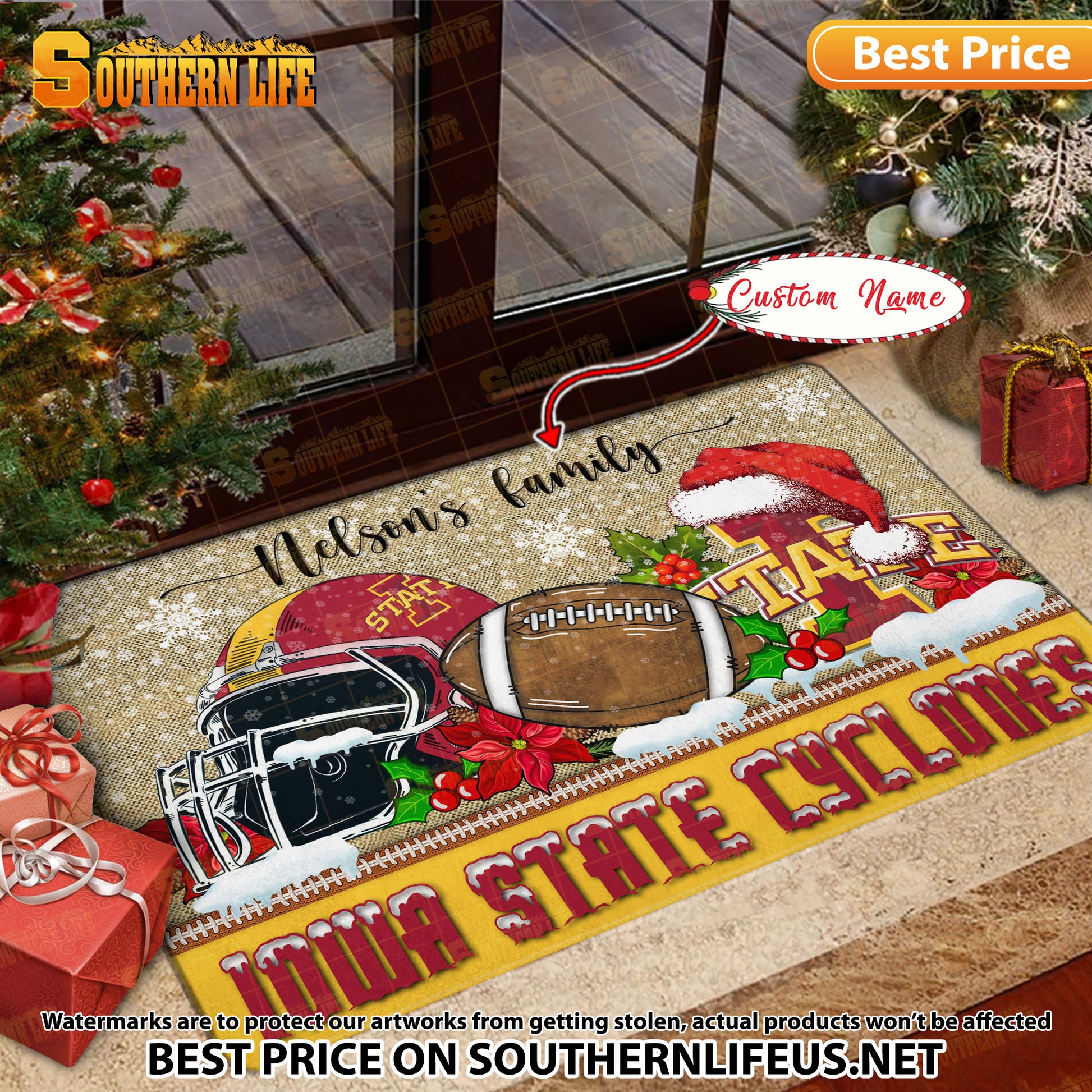 NCAA11-Iowa State Cyclones Football X-Mas Doormat – Custom name