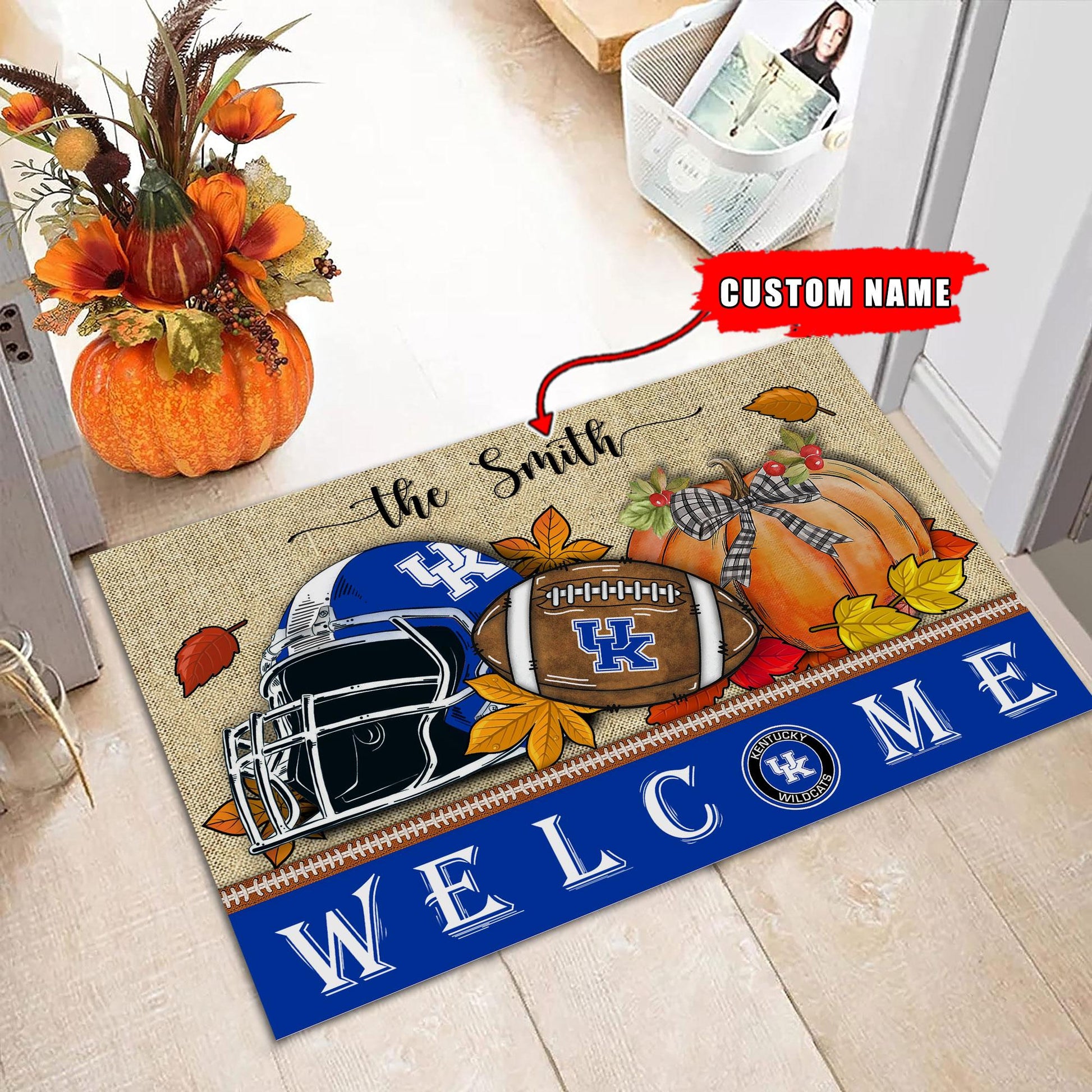NCAA12-Kentucky Wildcats Welcome Fall Football Doormat - Custom name