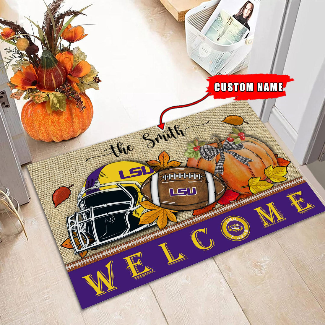 NCAA13-LSU Tigers Welcome Fall Football Doormat - Custom name