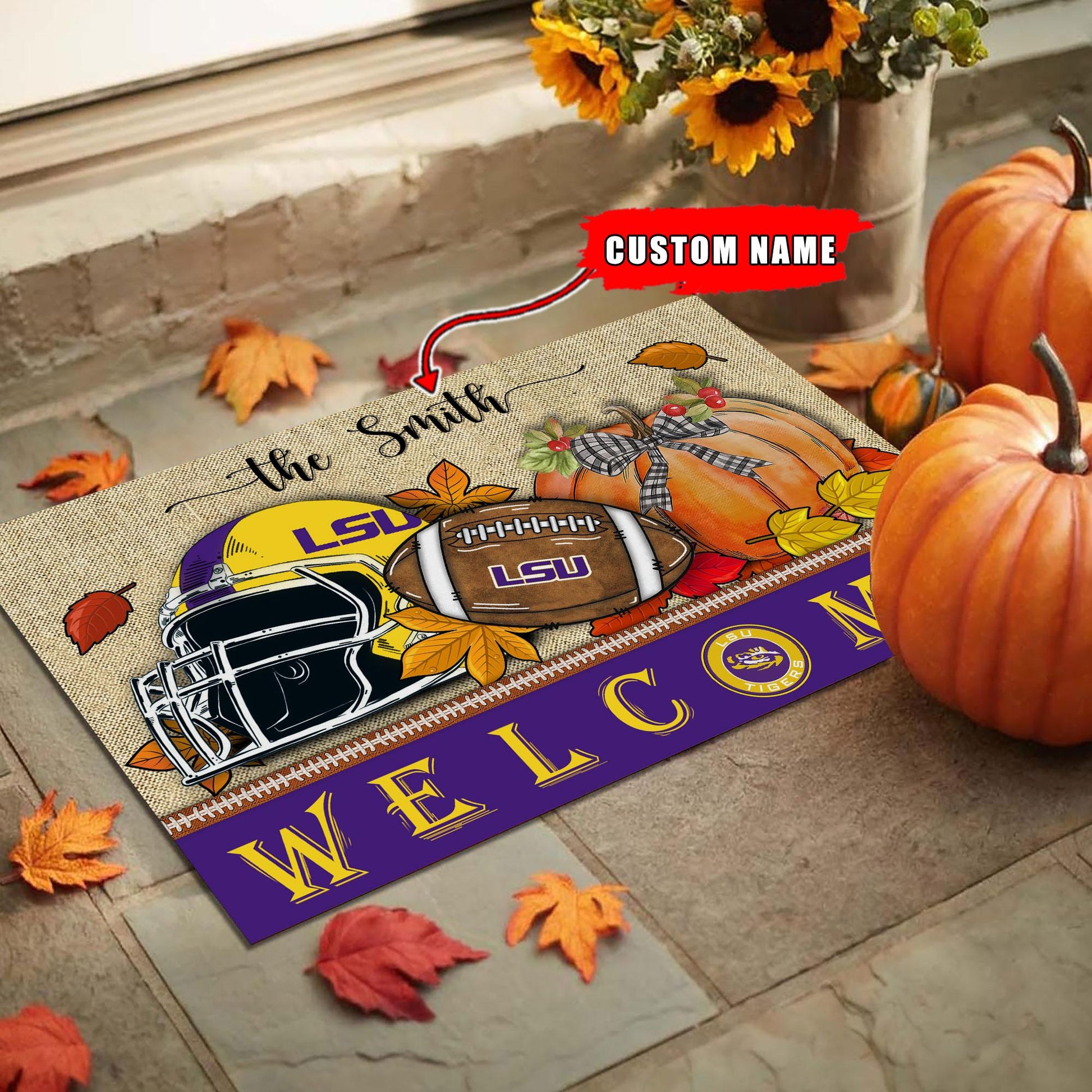NCAA13-LSU Tigers Welcome Fall Football Doormat - Custom name