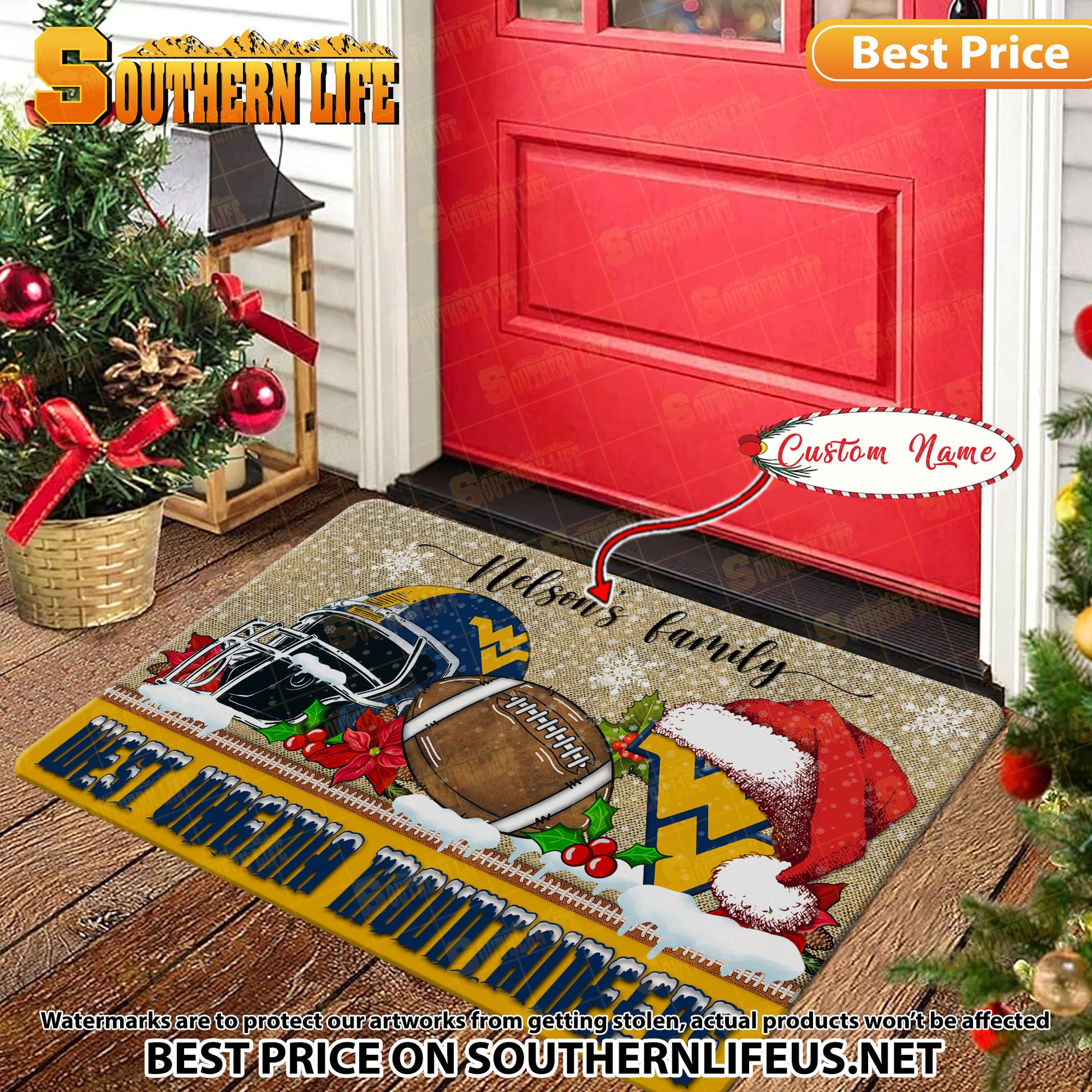NCAA14-West Virginia Mountaineers Football X-Mas Doormat – Custom name