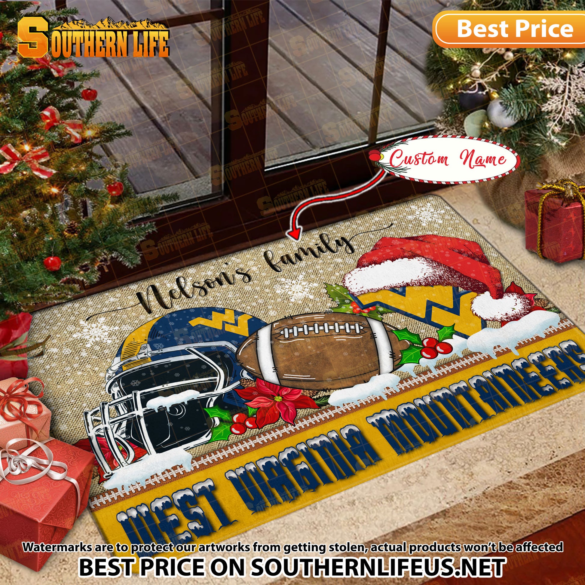 NCAA14-West Virginia Mountaineers Football X-Mas Doormat – Custom name
