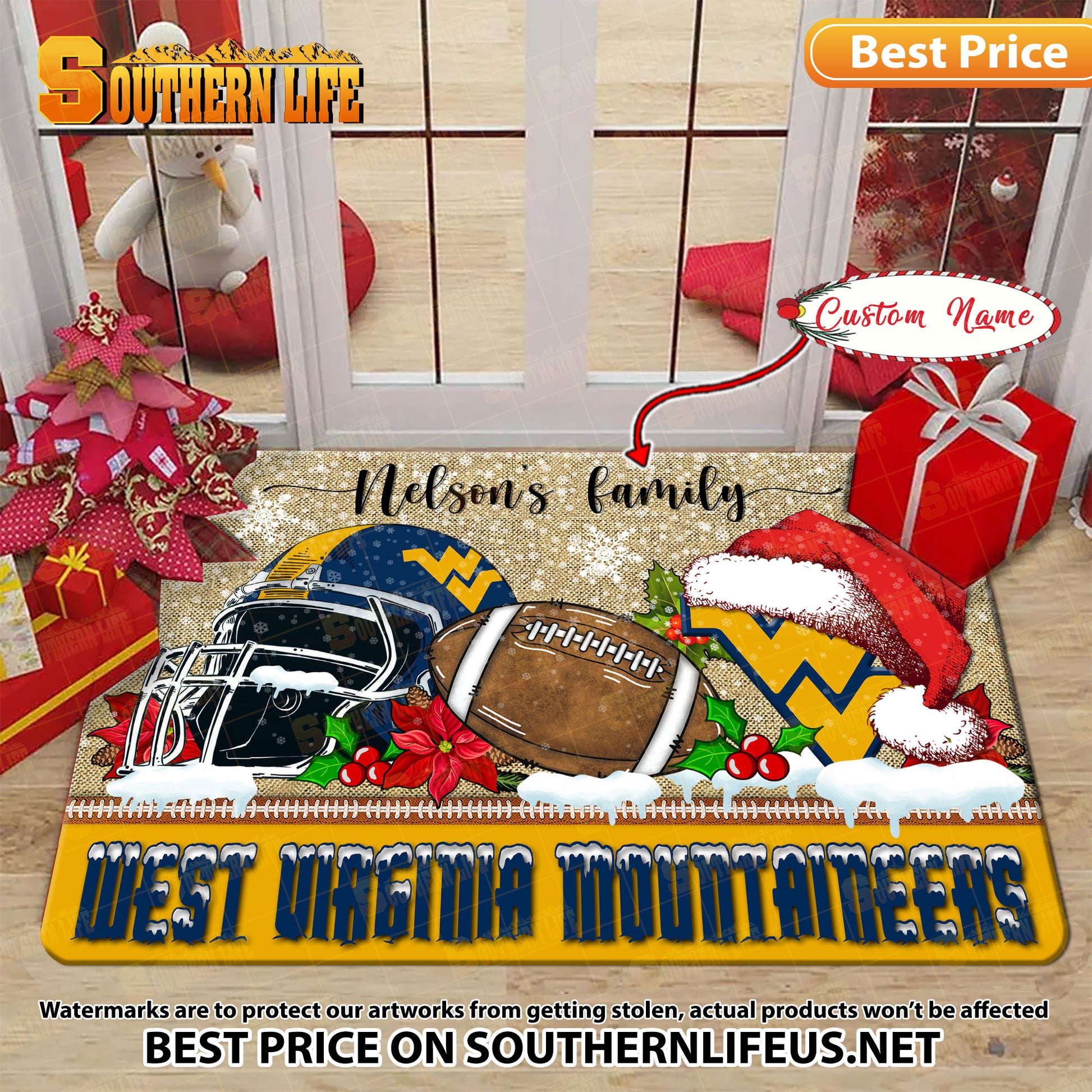 NCAA14-West Virginia Mountaineers Football X-Mas Doormat – Custom name