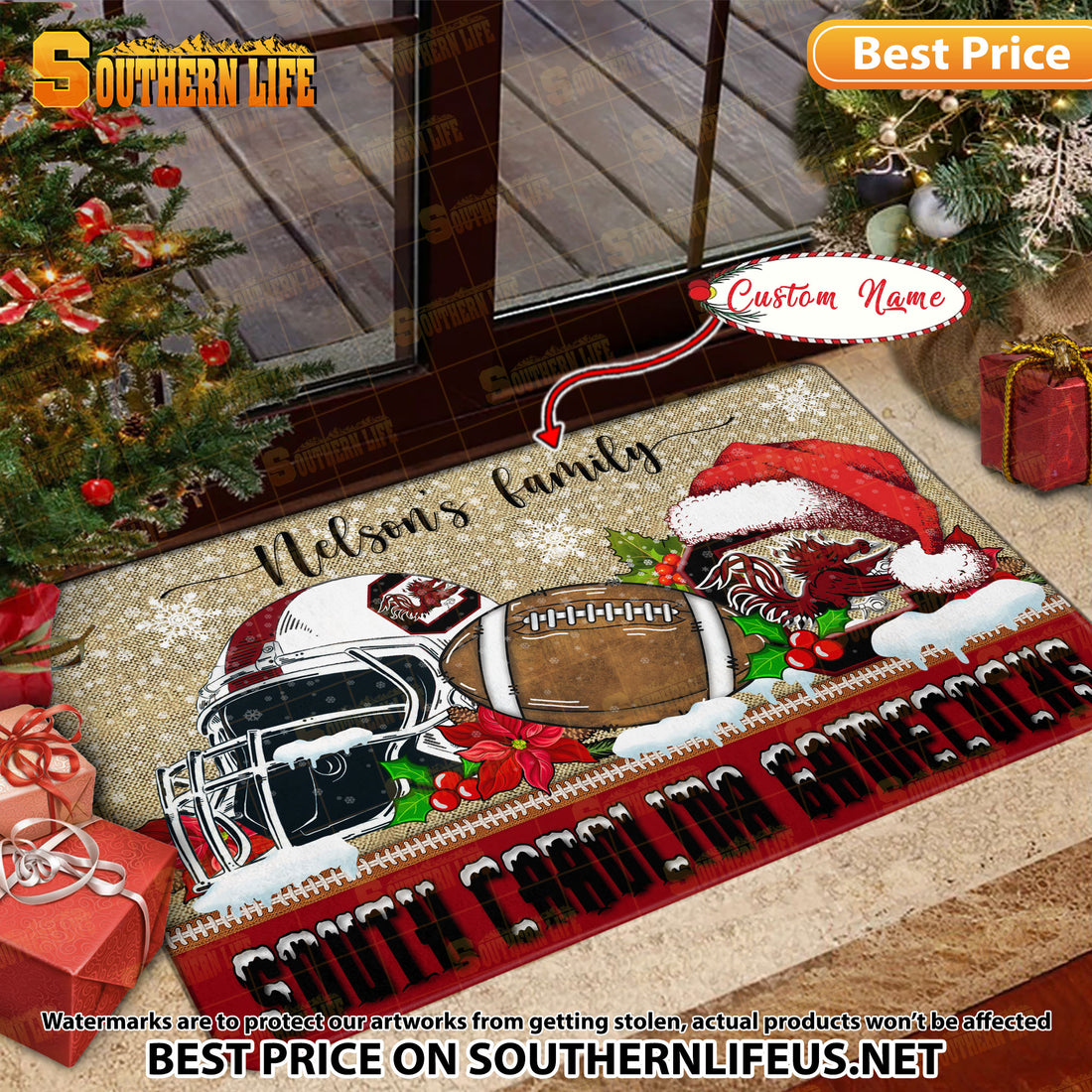NCAA15-South Carolina Gamecocks Football X-Mas Doormat – Custom name