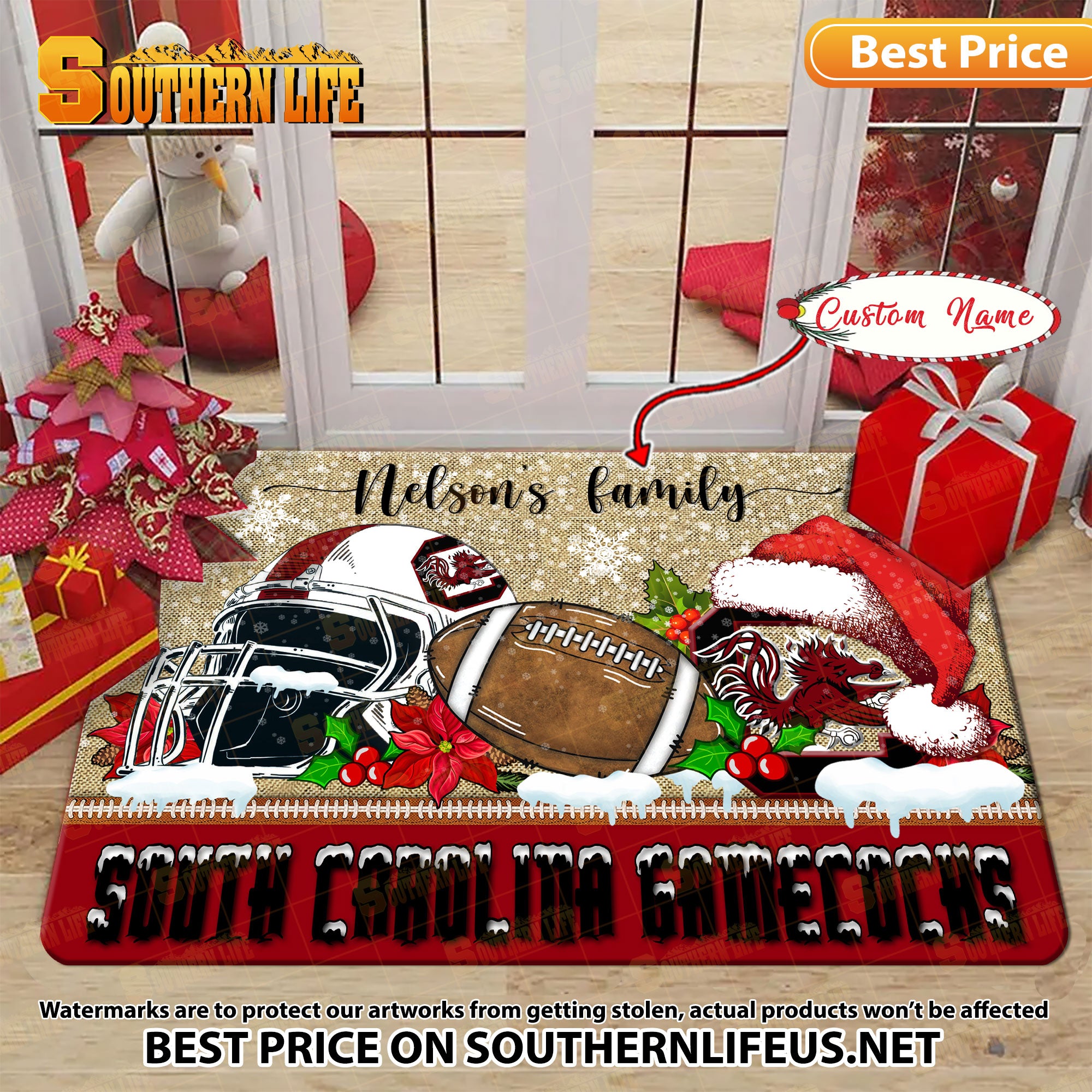 NCAA15-South Carolina Gamecocks Football X-Mas Doormat – Custom name