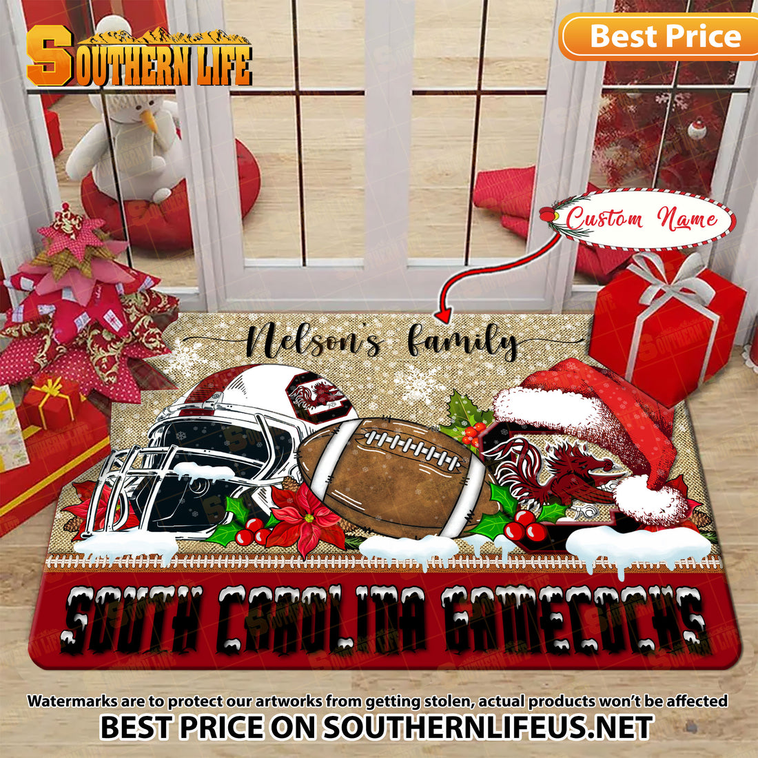 NCAA15-South Carolina Gamecocks Football X-Mas Doormat – Custom name