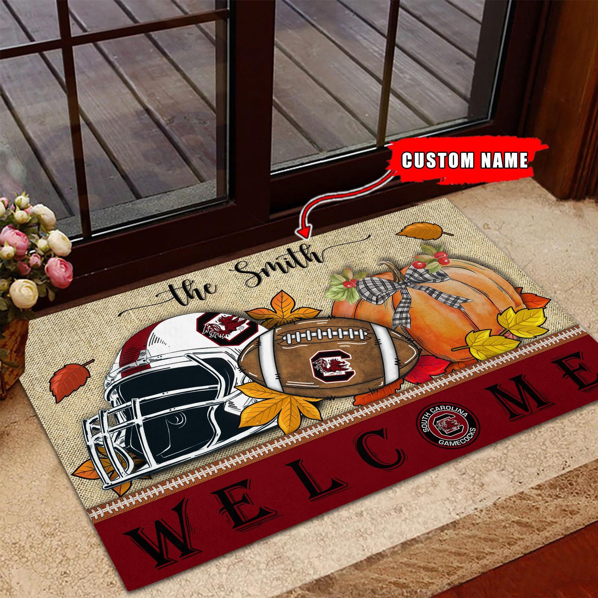 NCAA15-South Carolina Gamecocks Welcome Fall Football Doormat - Custom name