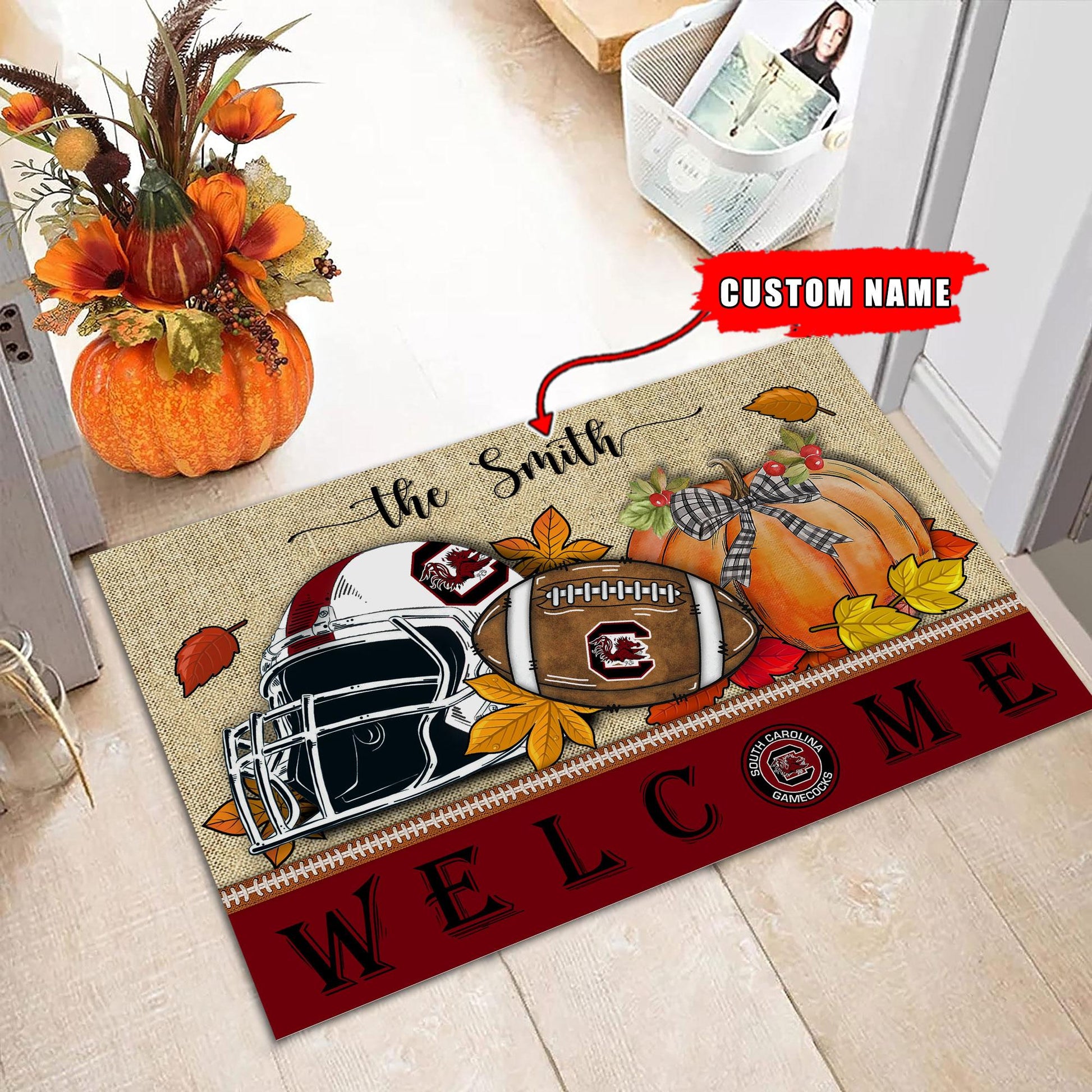 NCAA15-South Carolina Gamecocks Welcome Fall Football Doormat - Custom name