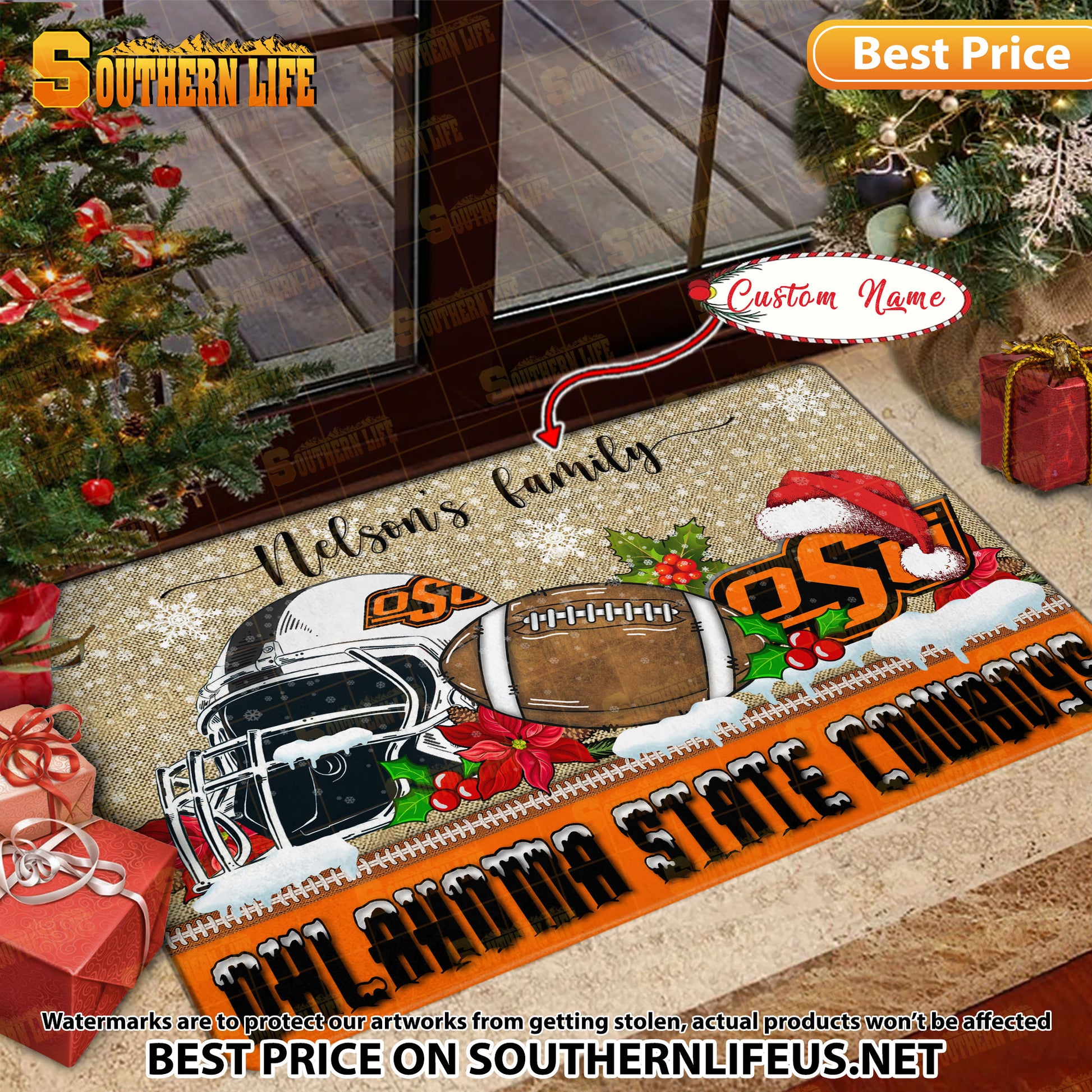 NCAA17-Oklahoma State Cowboys Football X-Mas Doormat – Custom name