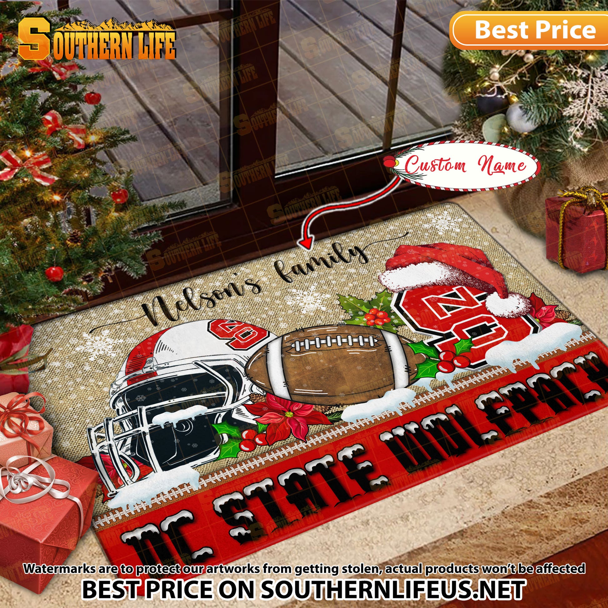 NCAA18-NC State Wolfpack Football X-Mas Doormat – Custom name