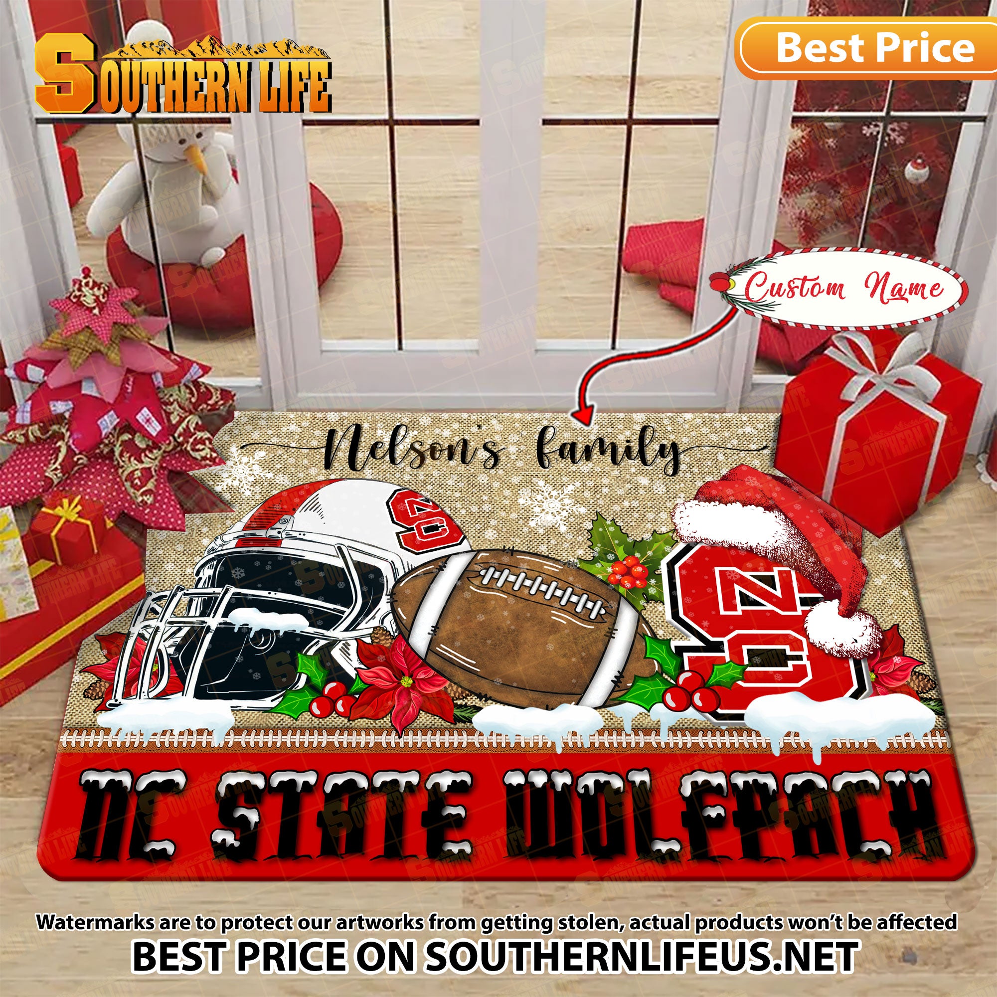 NCAA18-NC State Wolfpack Football X-Mas Doormat – Custom name