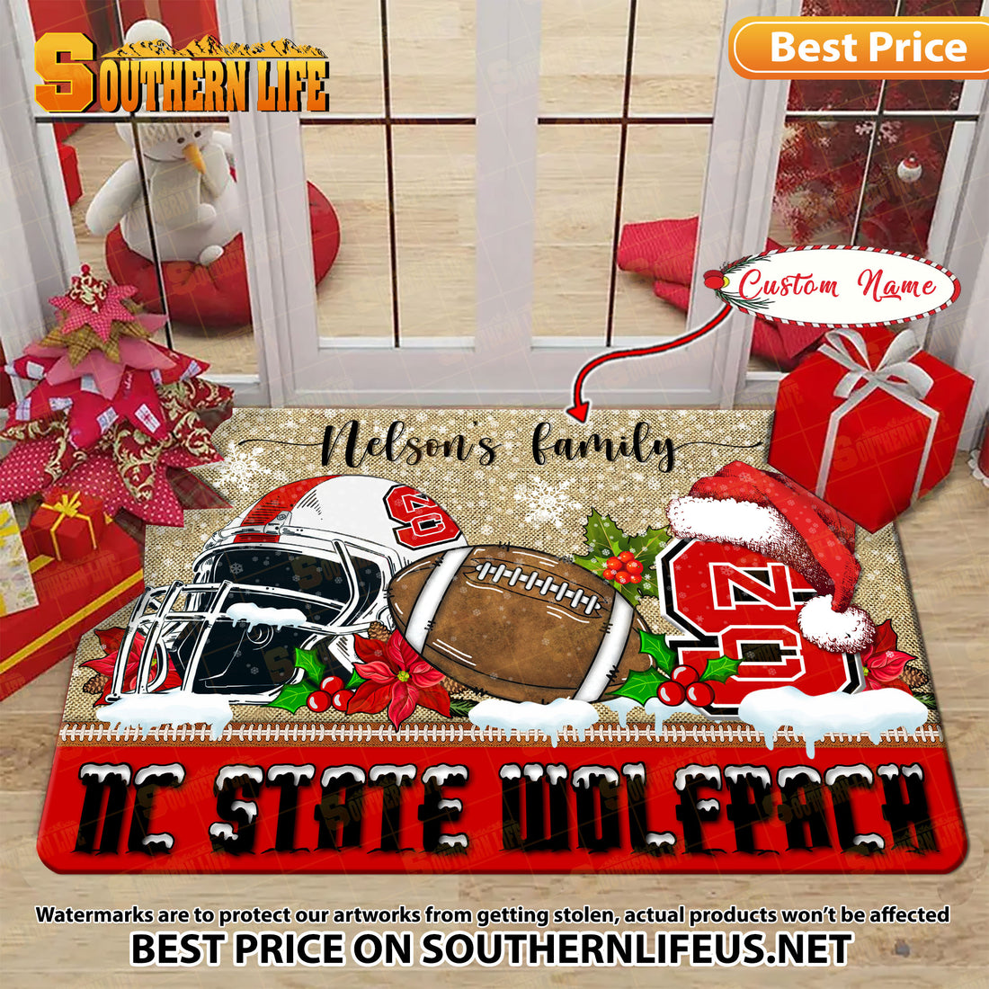 NCAA18-NC State Wolfpack Football X-Mas Doormat – Custom name