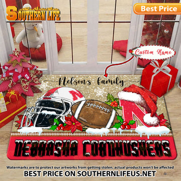 NCAA19-Nebraska Cornhuskers Football X-Mas Doormat – Custom name