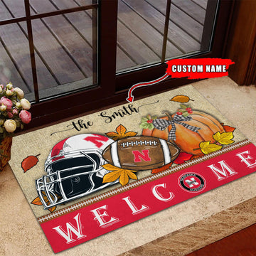 NCAA19-Nebraska Cornhuskers Welcome Fall Football Doormat - Custom name