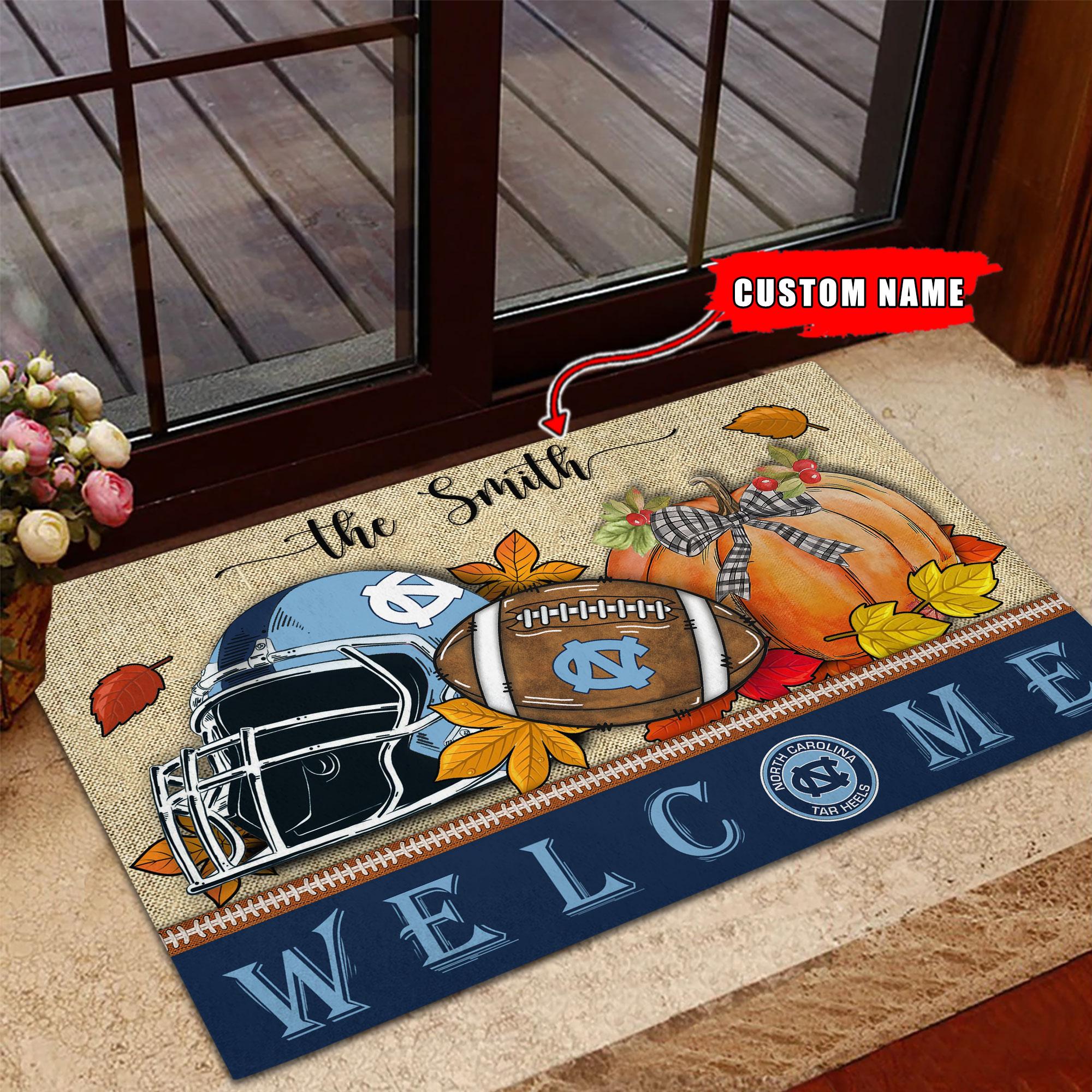NCAA20-North Carolina Tar Heels Welcome Fall Football Doormat - Custom name