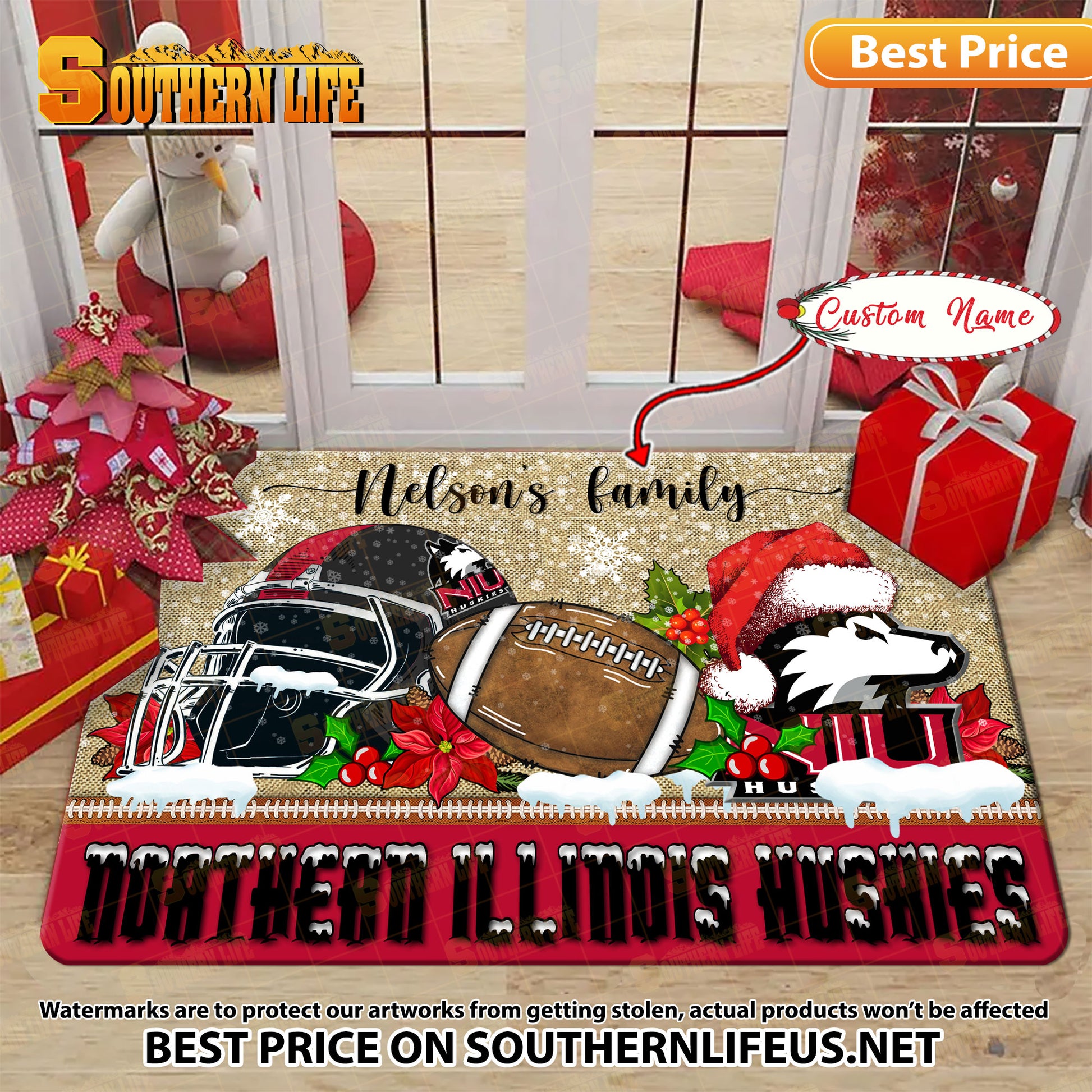 NCAA21-Northern Illinois Huskies Football X-Mas Doormat – Custom name