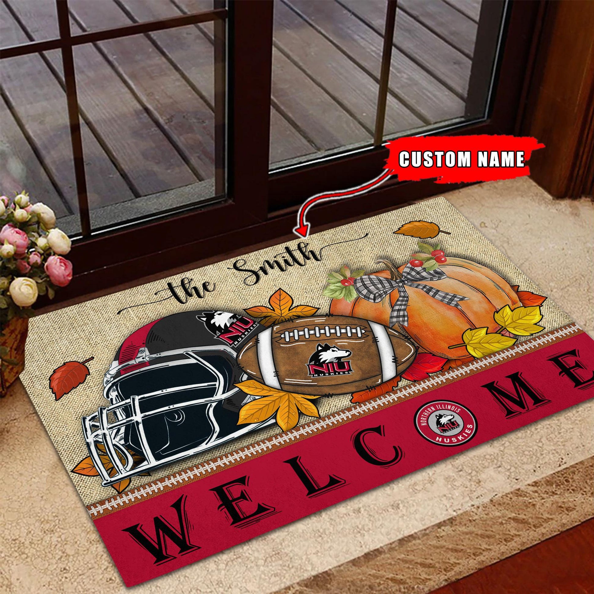NCAA21-Northern Illinois Huskies Welcome Fall Football Doormat - Custom name