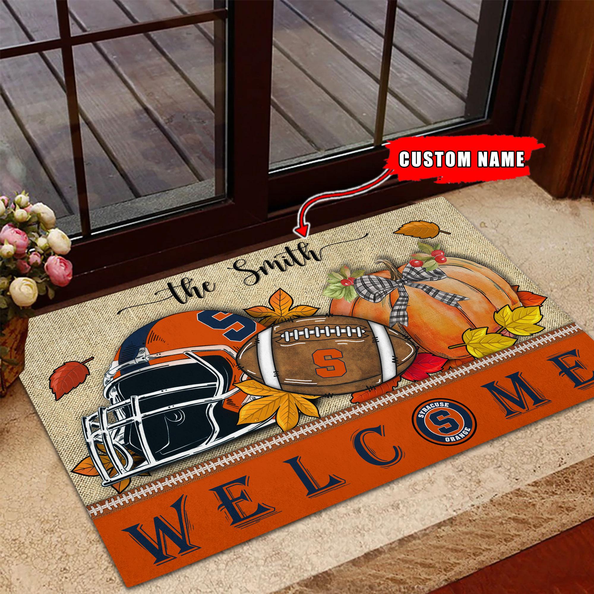 NCAA21-Syracuse Orange Welcome Fall Football Doormat - Custom name