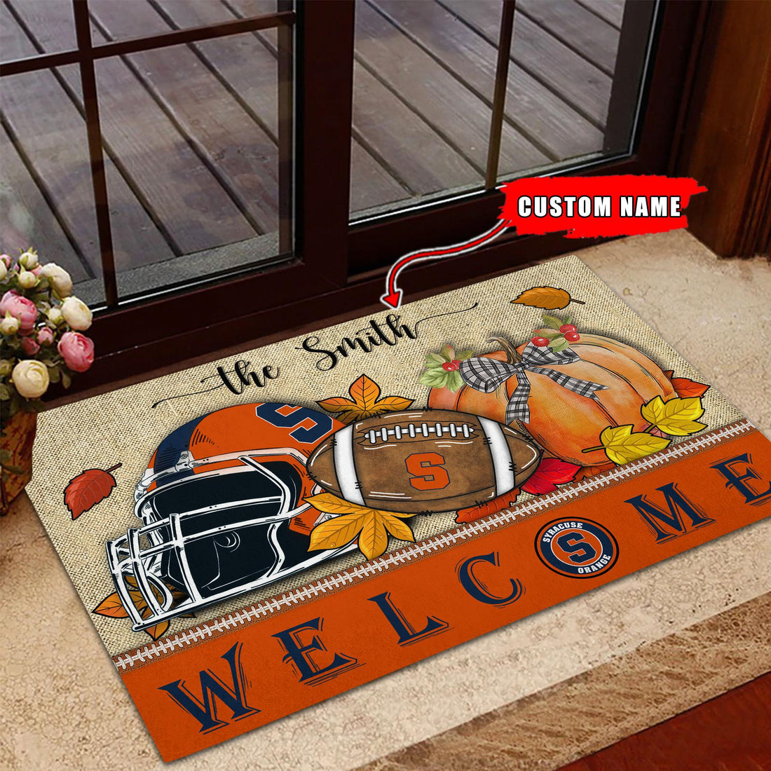 NCAA21-Syracuse Orange Welcome Fall Football Doormat - Custom name
