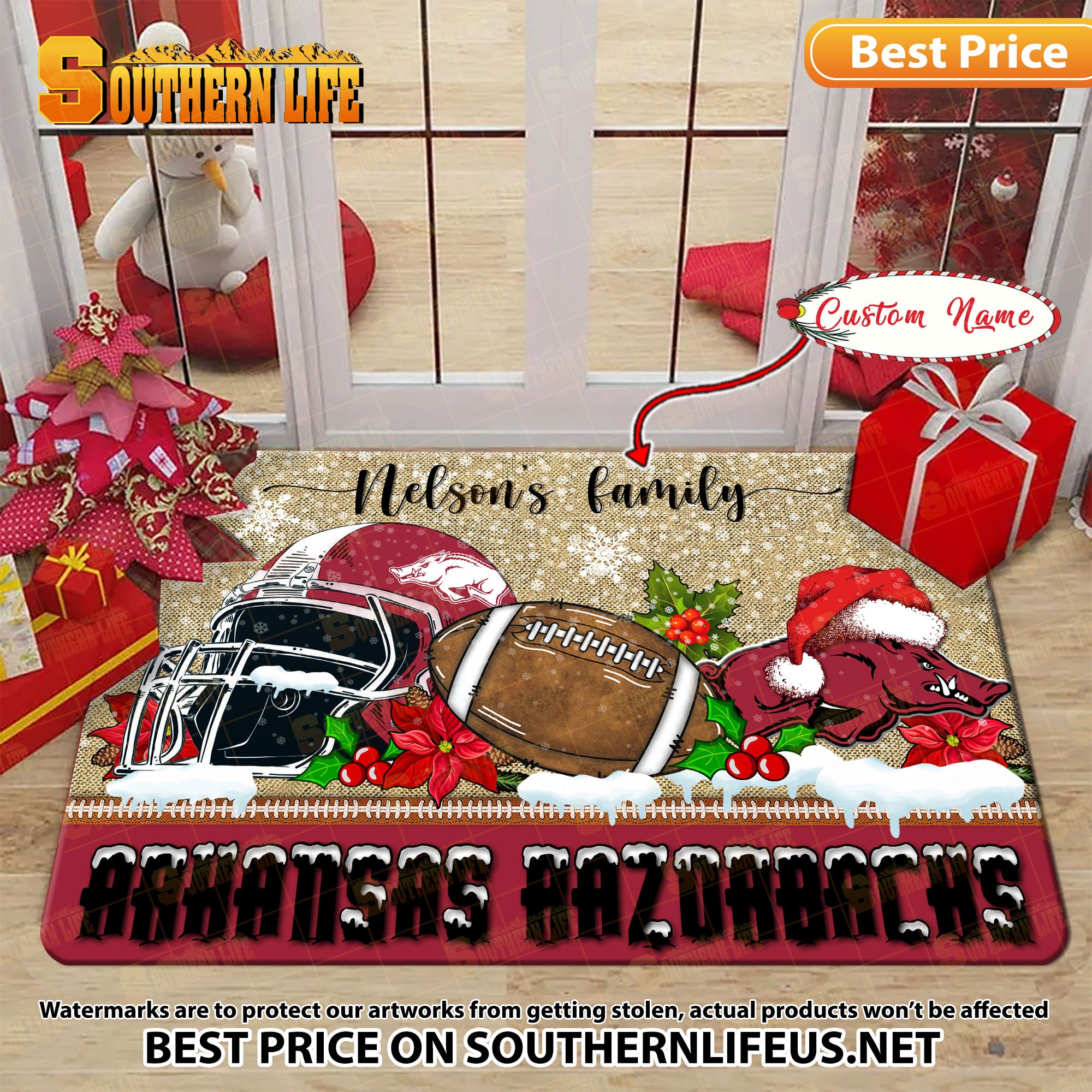 NCAA22-Arkansas Razorbacks Football X-Mas Doormat – Custom name