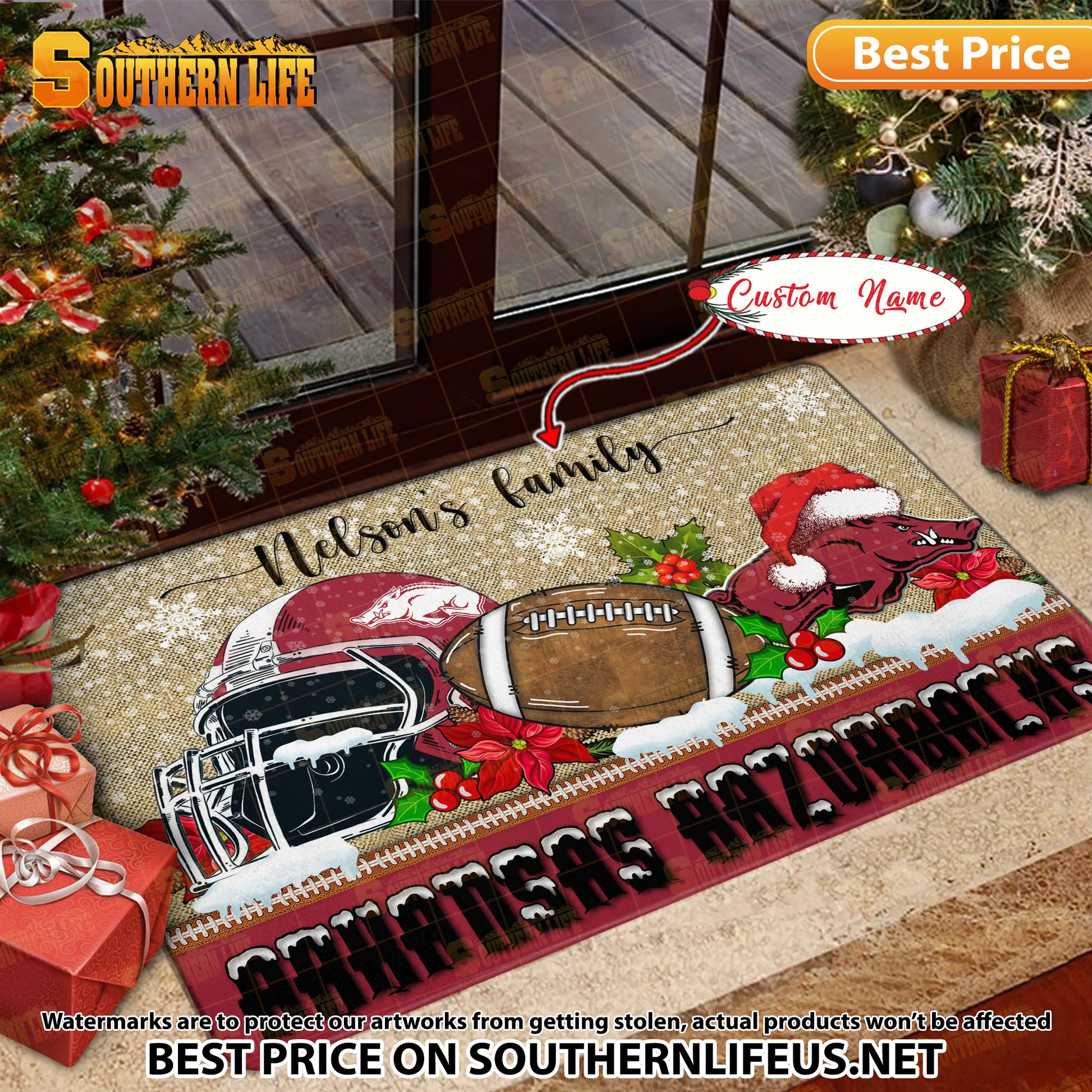 NCAA22-Arkansas Razorbacks Football X-Mas Doormat – Custom name