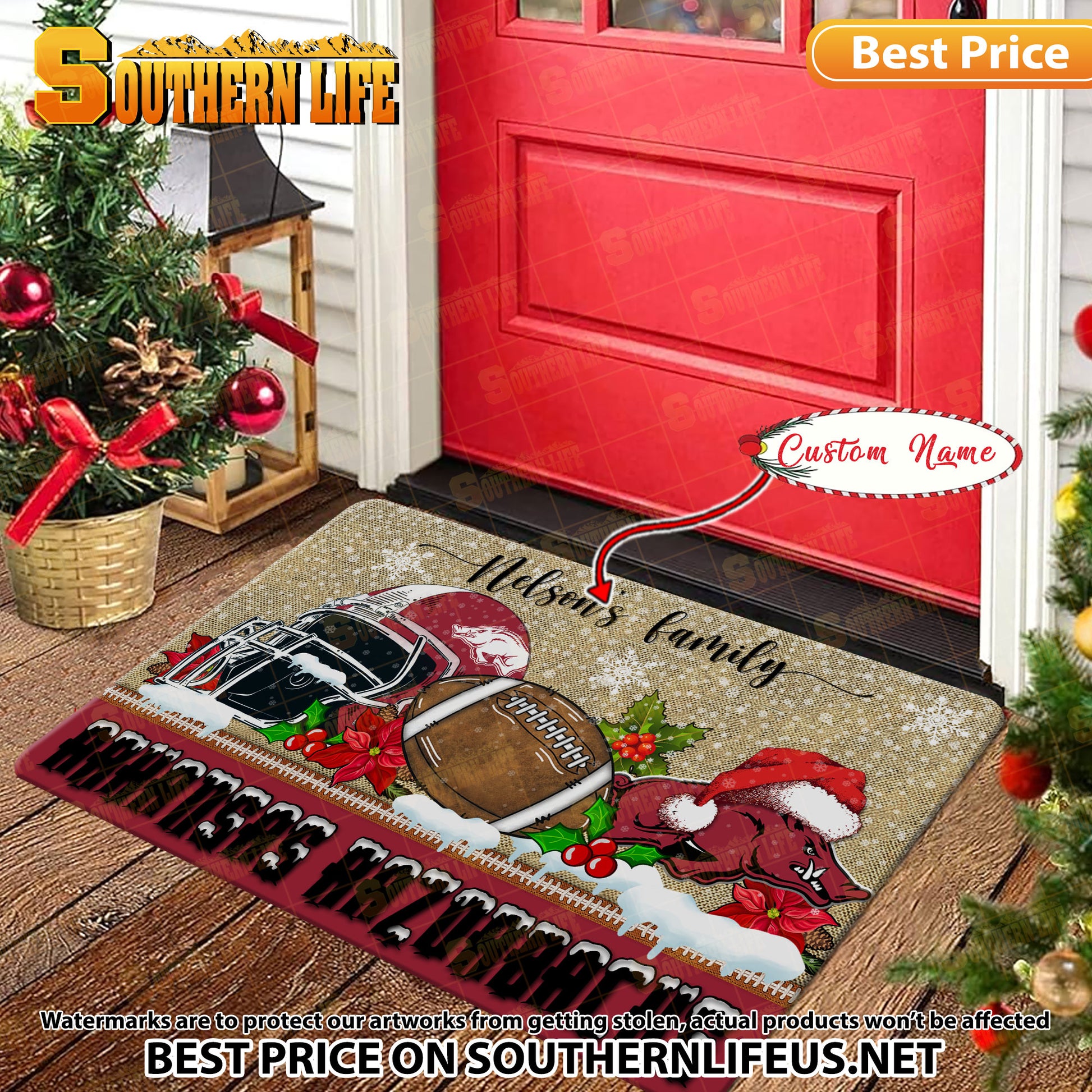 NCAA22-Arkansas Razorbacks Football X-Mas Doormat – Custom name