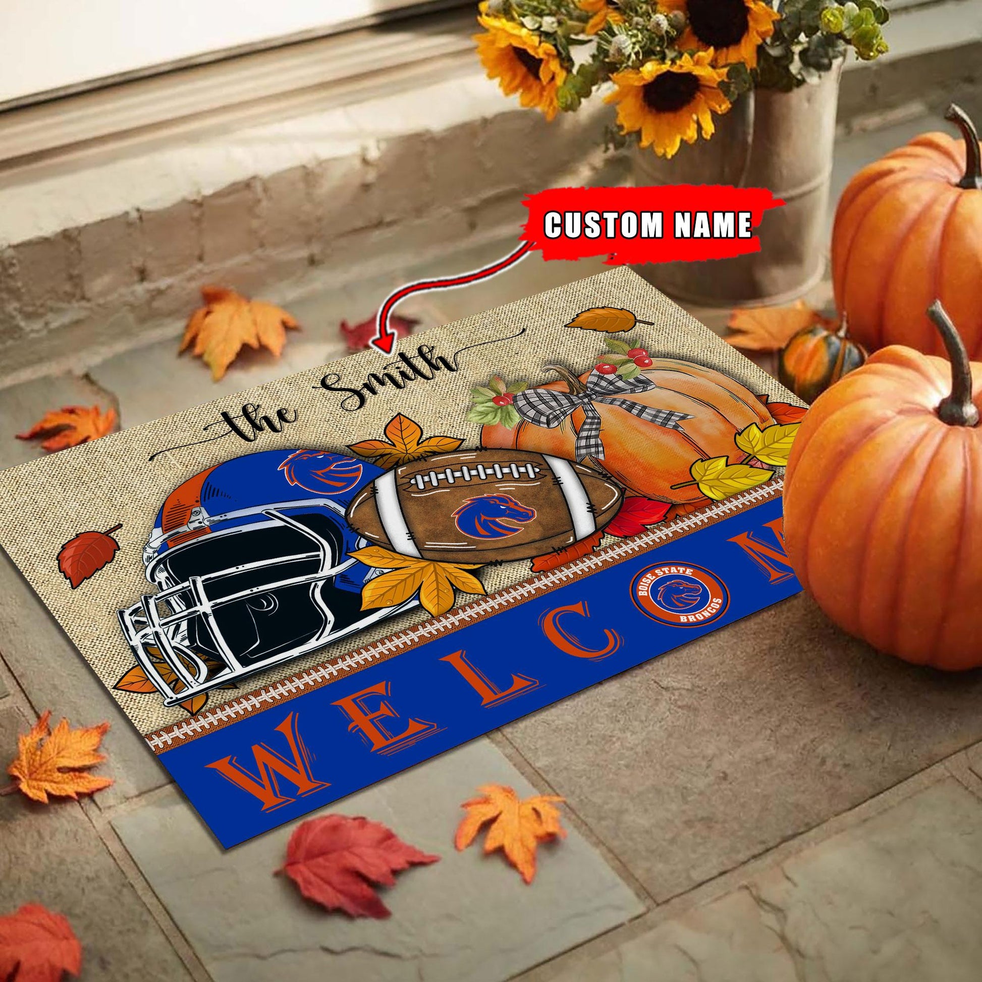 NCAA23-Boise State Broncos Welcome Fall Football Doormat - Custom name