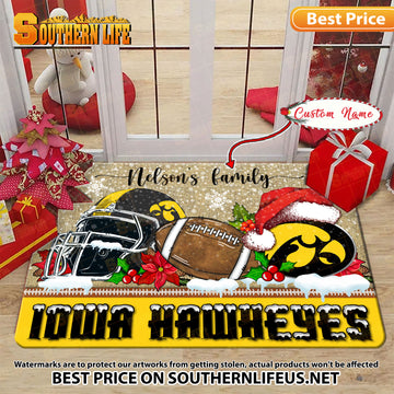 NCAA24-Iowa Hawkeyes Football X-Mas Doormat – Custom name