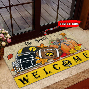 NCAA24-Iowa Hawkeyes Welcome Fall Football Doormat - Custom name