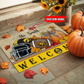 NCAA24-Iowa Hawkeyes Welcome Fall Football Doormat - Custom name
