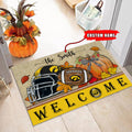 NCAA24-Iowa Hawkeyes Welcome Fall Football Doormat - Custom name