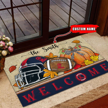 NCAA25-Ole Miss Rebels Welcome Fall Football Doormat - Custom name
