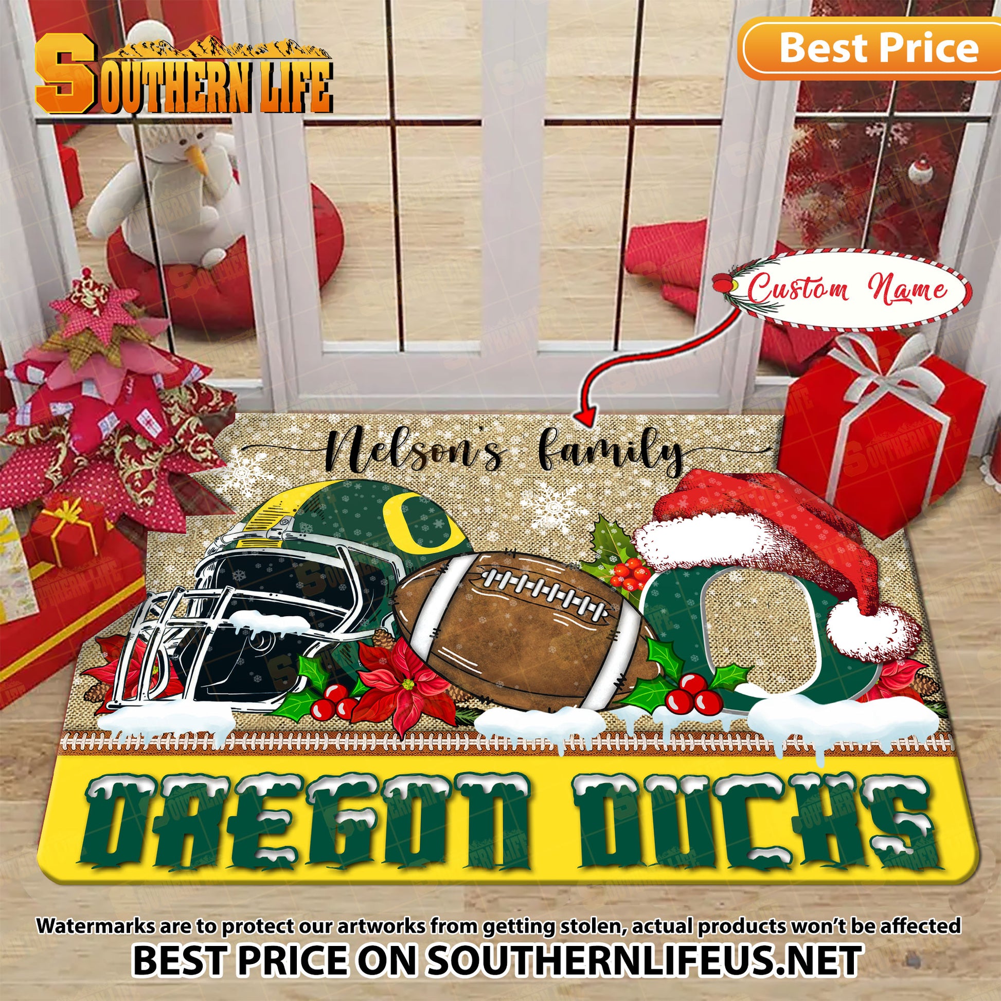 NCAA26-Oregon Ducks Football X-Mas Doormat – Custom name