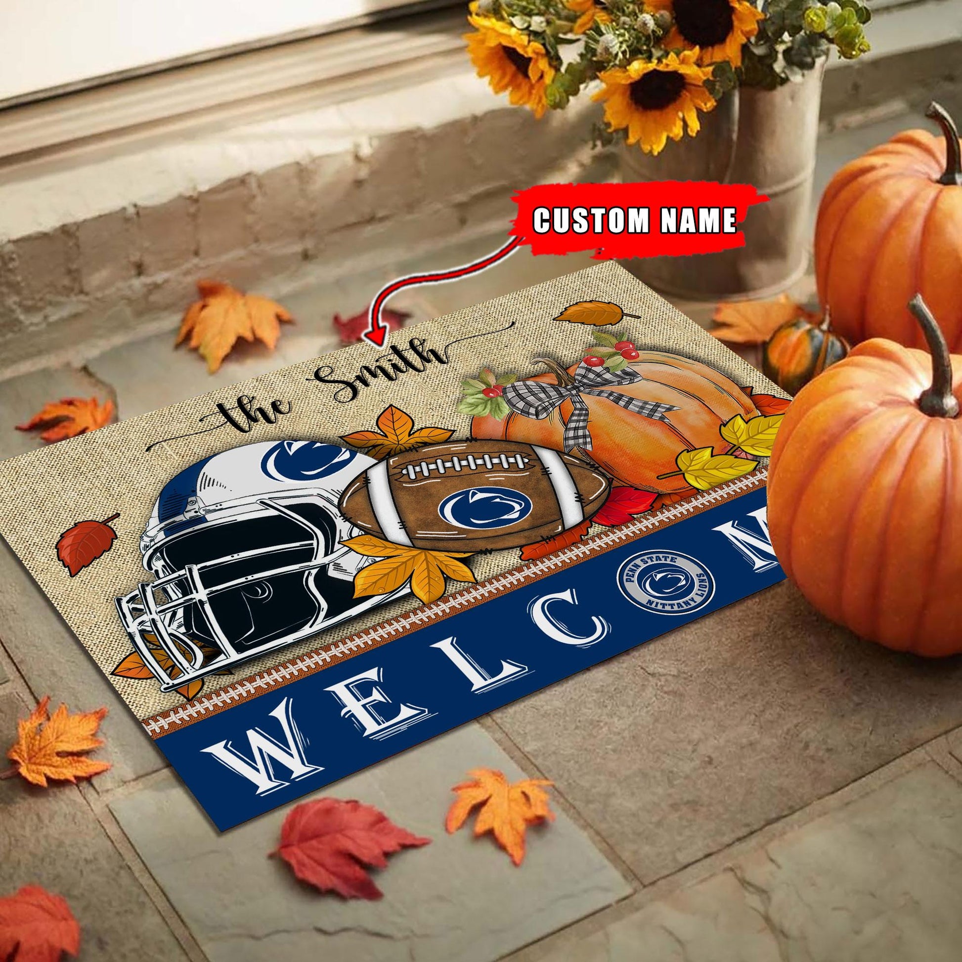 NCAA27-Penn State Nittany Lions Welcome Fall Football Doormat - Custom name